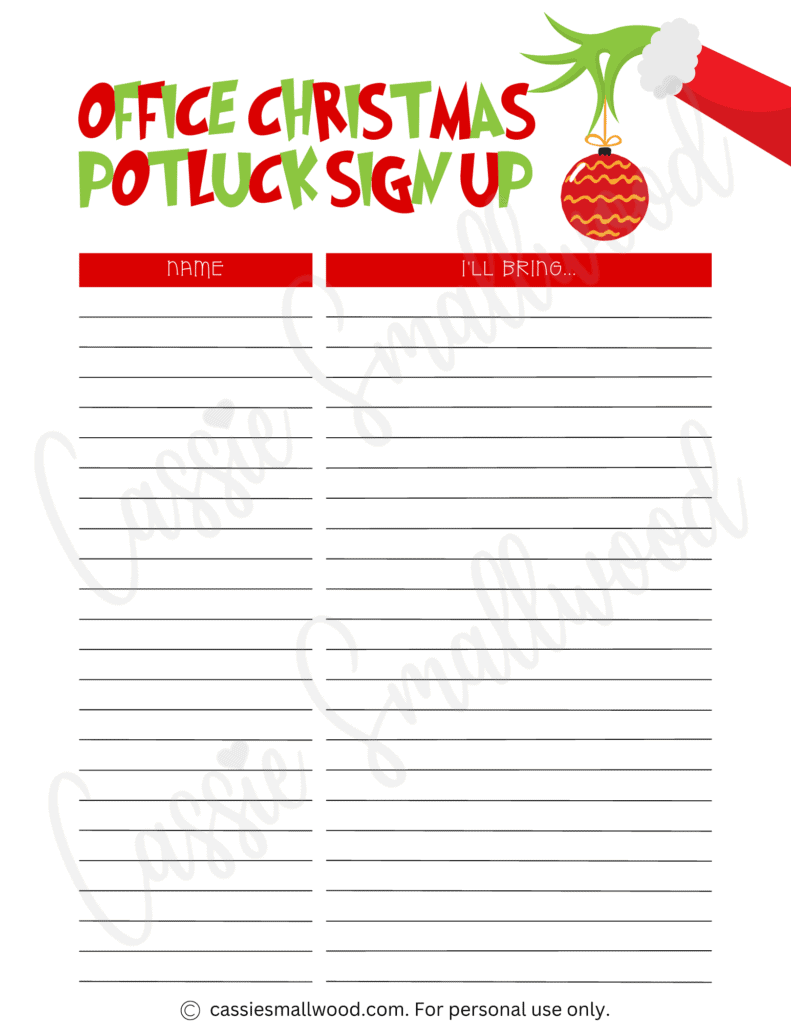 CUTE Christmas Potluck Sign Up Sheets - Cassie Smallwood