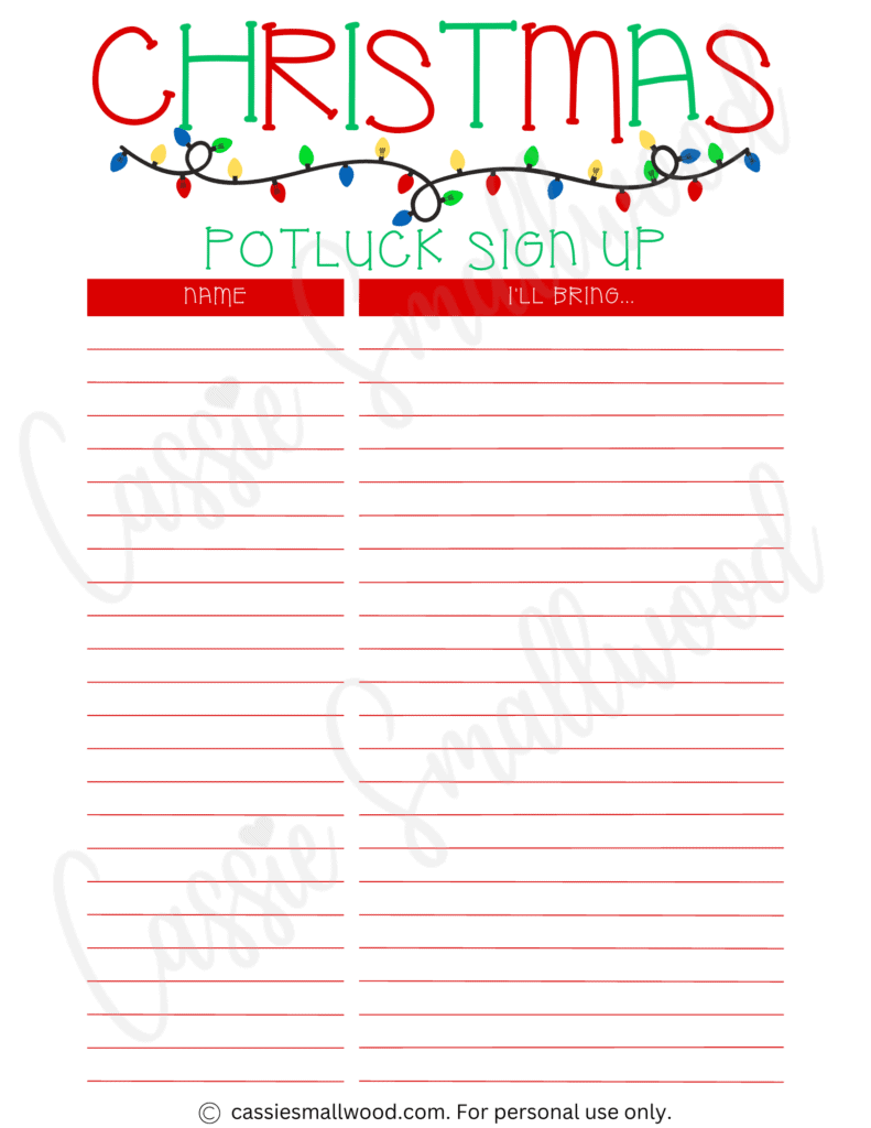 CUTE Christmas Potluck Sign Up Sheets - Cassie Smallwood