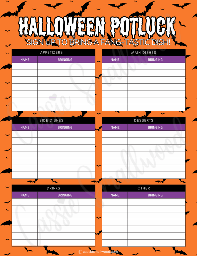 CUTE Halloween Potluck Sign Up Sheets - Cassie Smallwood