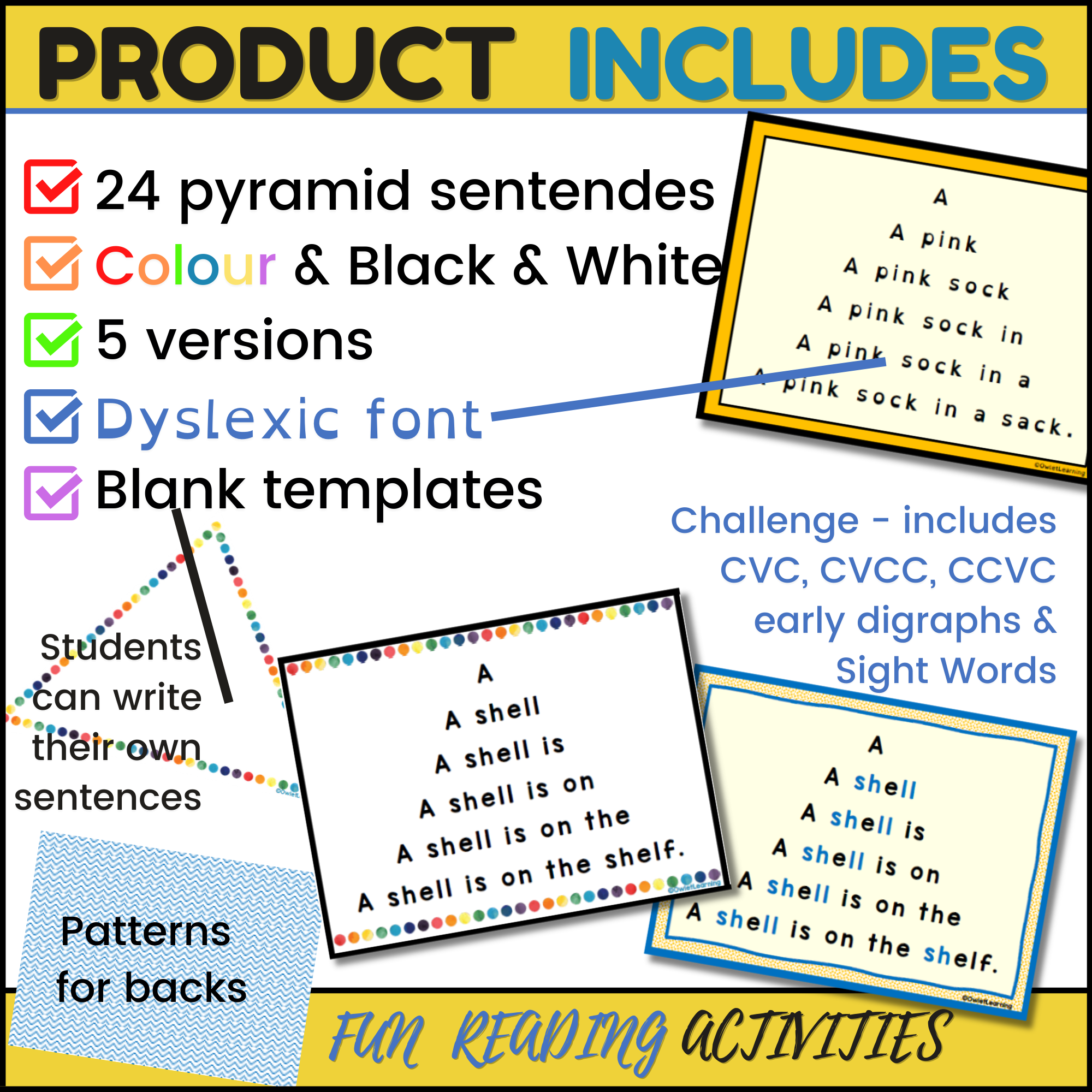 CVC Sentence Pyramids for Reading Fluency  Teaching Resources