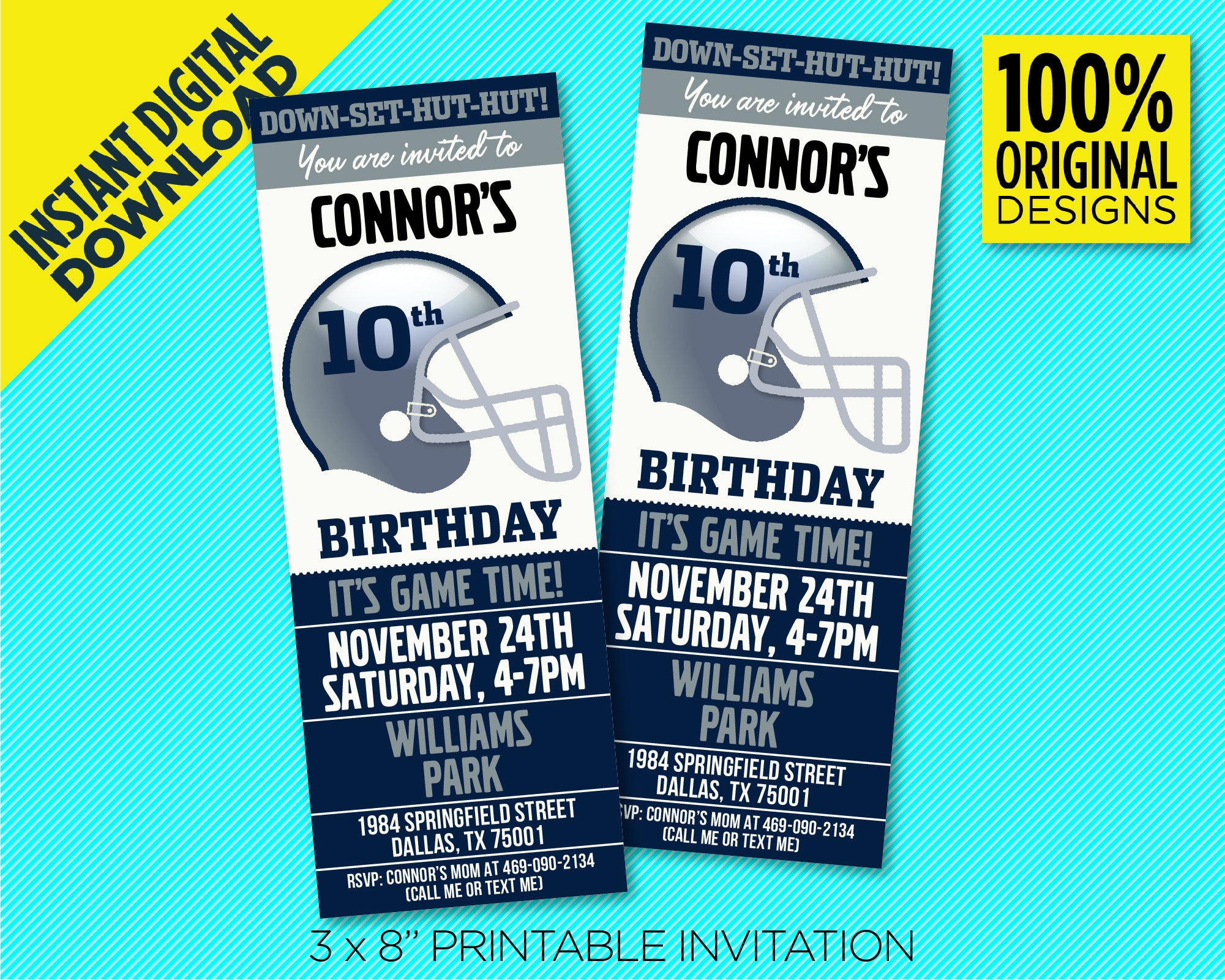 Dallas Football Team Birthday Party Printable Ticket Invitation