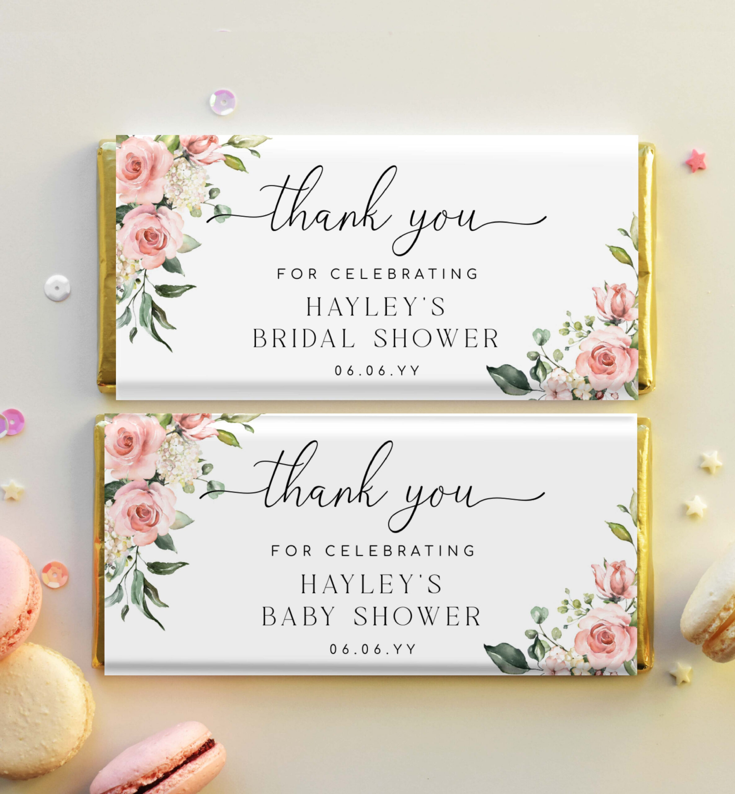 Darcy Floral Pink  Printable Chocolate Bar Favour Wrappers