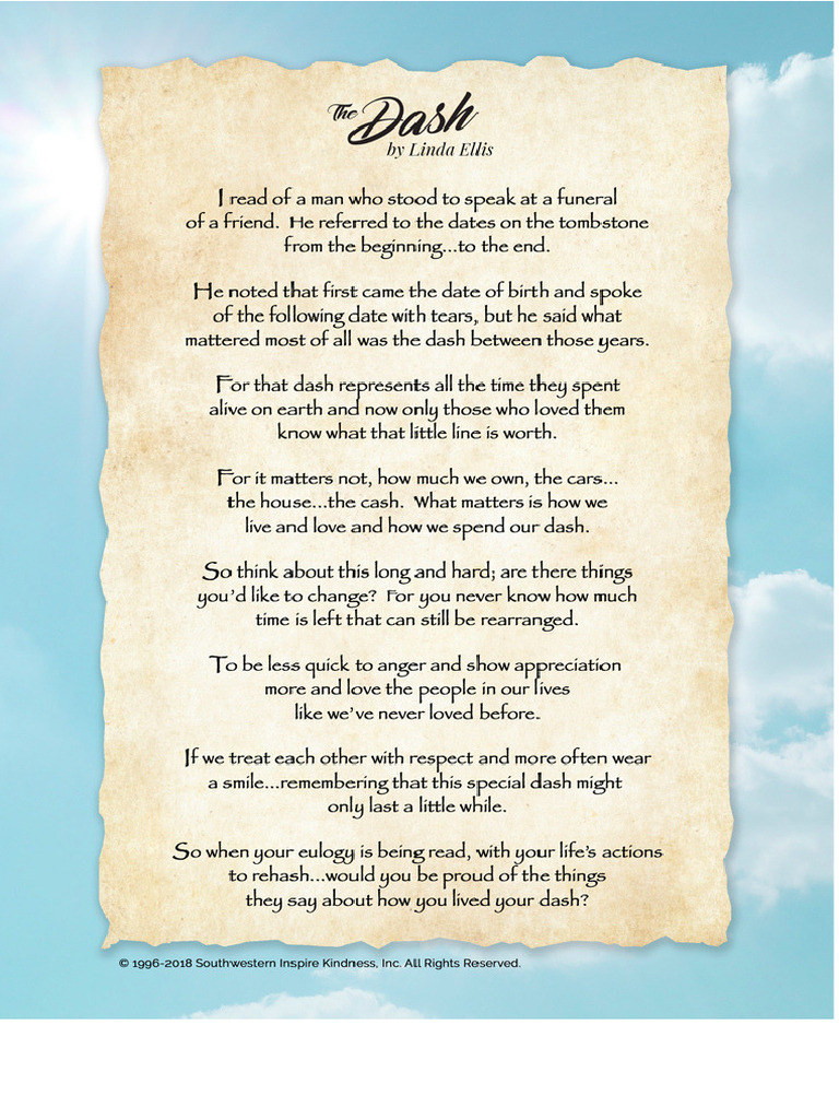 Dash Poem Printable PDF Dash Poem Printable PDF