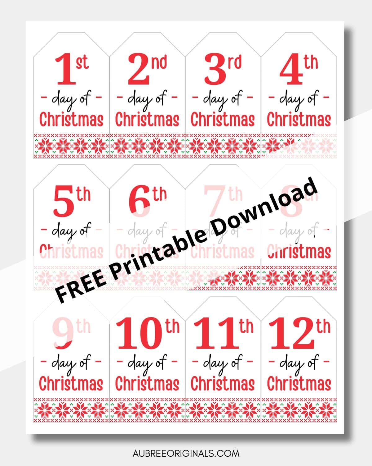 Days of Christmas Free Printable Gift Tags - Aubree Originals Days of Christmas Free Printable Gift Tags - Aubree Originals