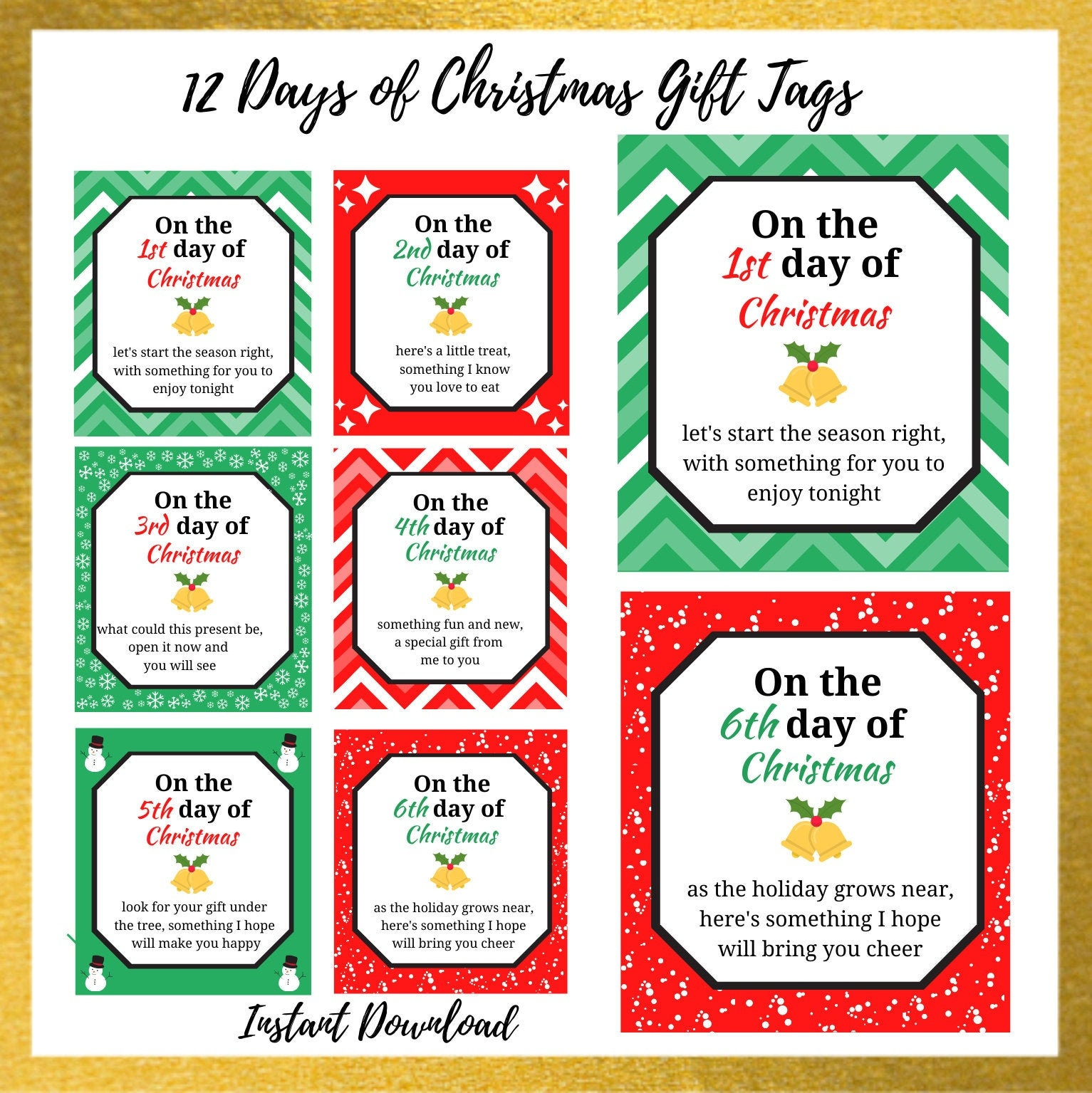 Days of Christmas Gift Tags Days of Christmas Printable Days of Christmas Gift Tags Days of Christmas Printable