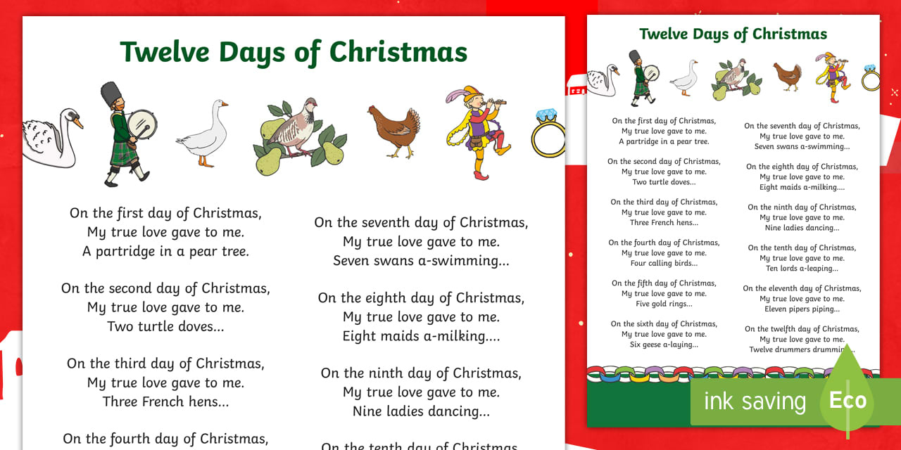 Days of Christmas lyrics Printable Song Lyrics Days of Christmas lyrics Printable Song Lyrics