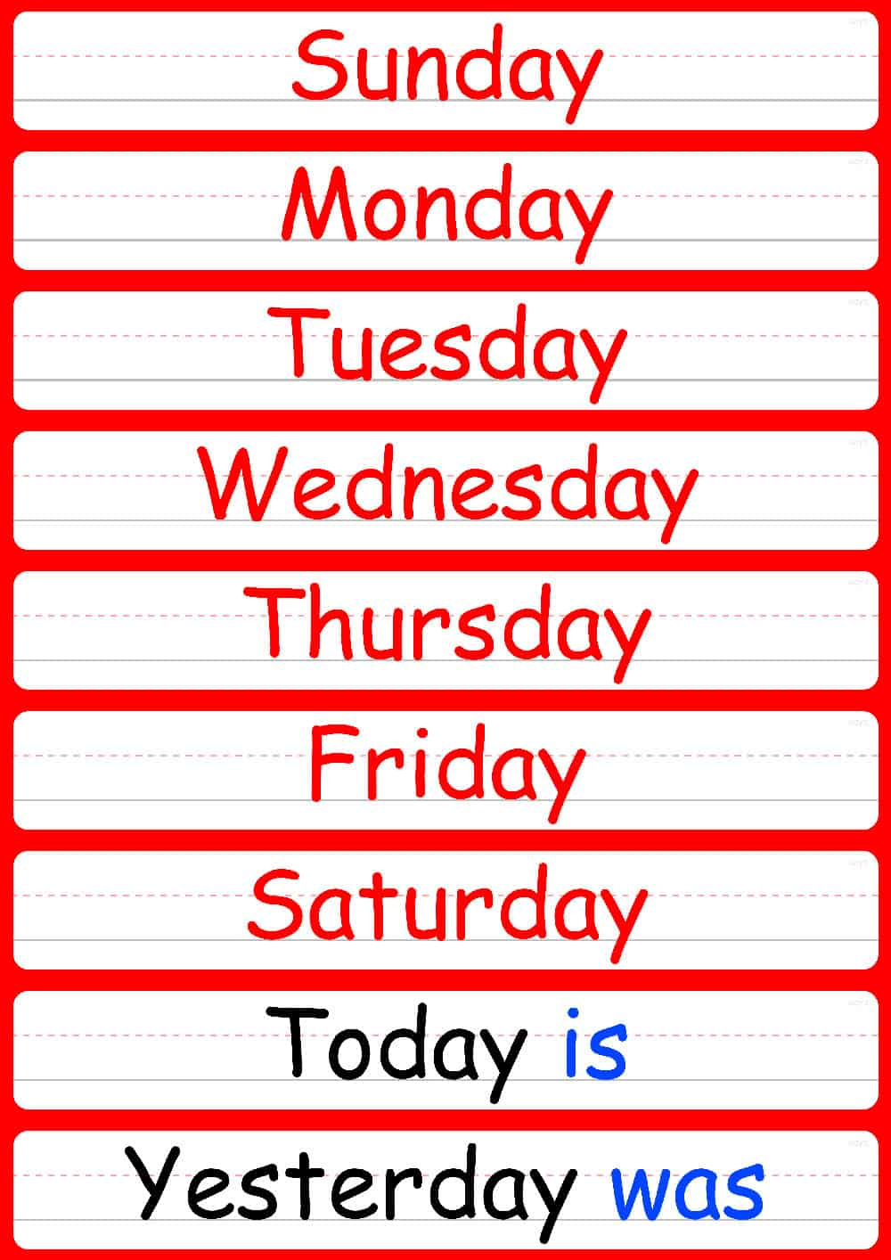 Days Of The Week Flashcards - FREE Printable Flashcards & Posters! Days Of The Week Flashcards - FREE Printable Flashcards & Posters!