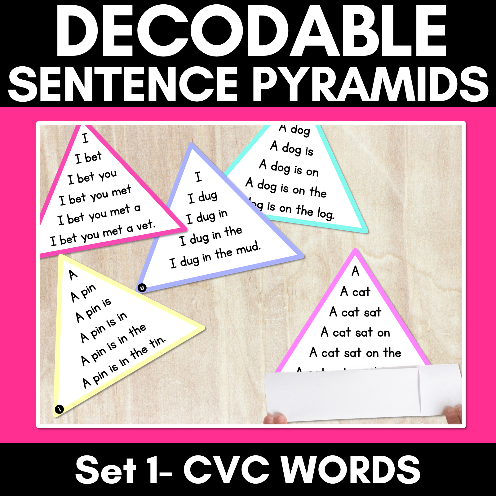 Decodable Sentences Pyramids - CVC Words - Phonics Fluency