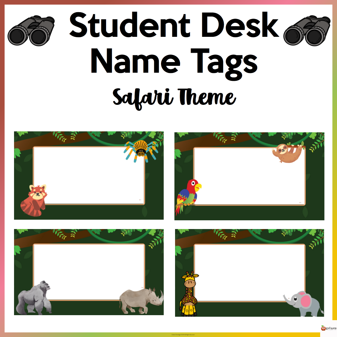 Desk Name Tags Safari Animals With Alphabet Name Tags, Number Line