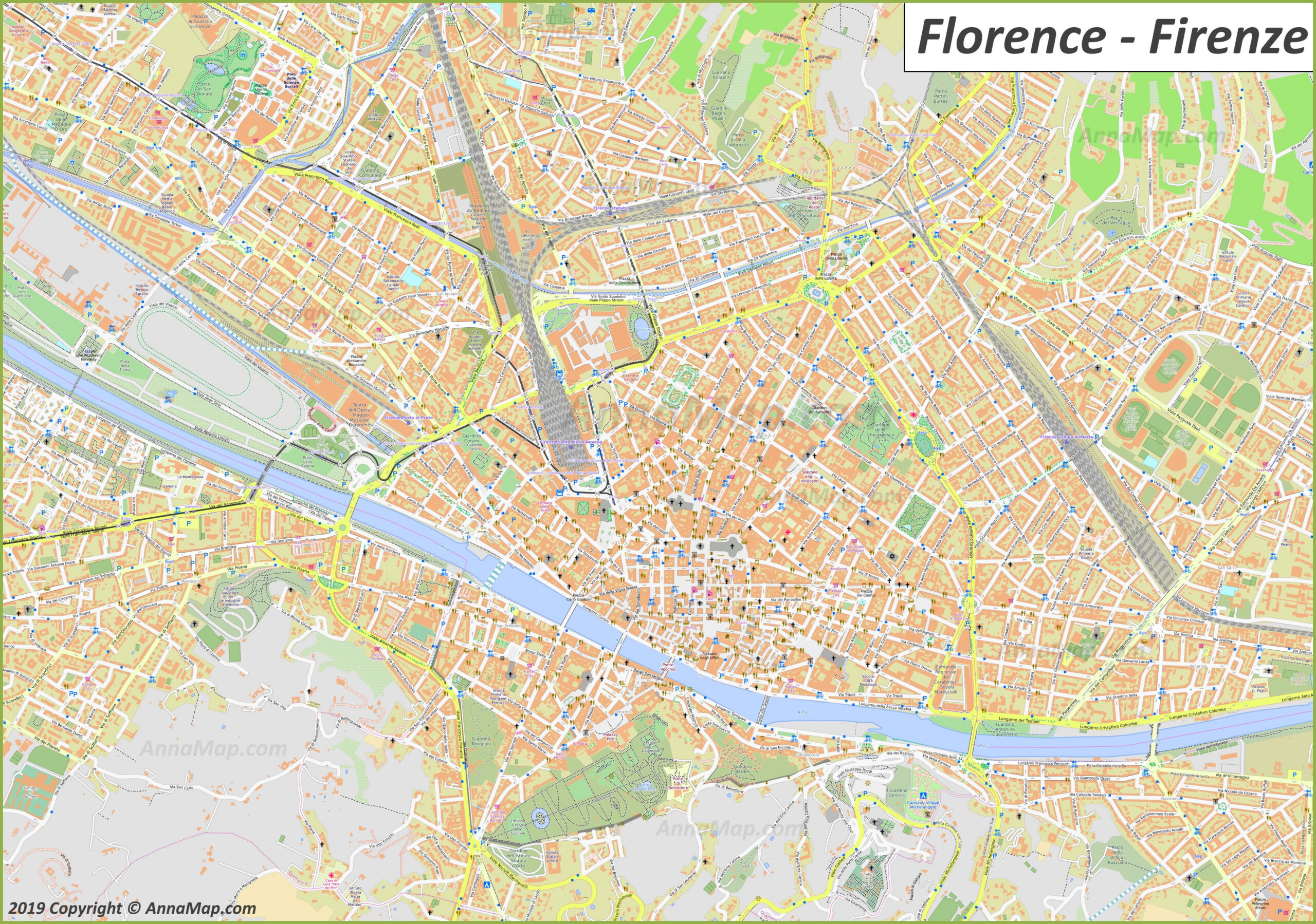 Detailed tourist maps of Florence  Italy  Free printable maps of