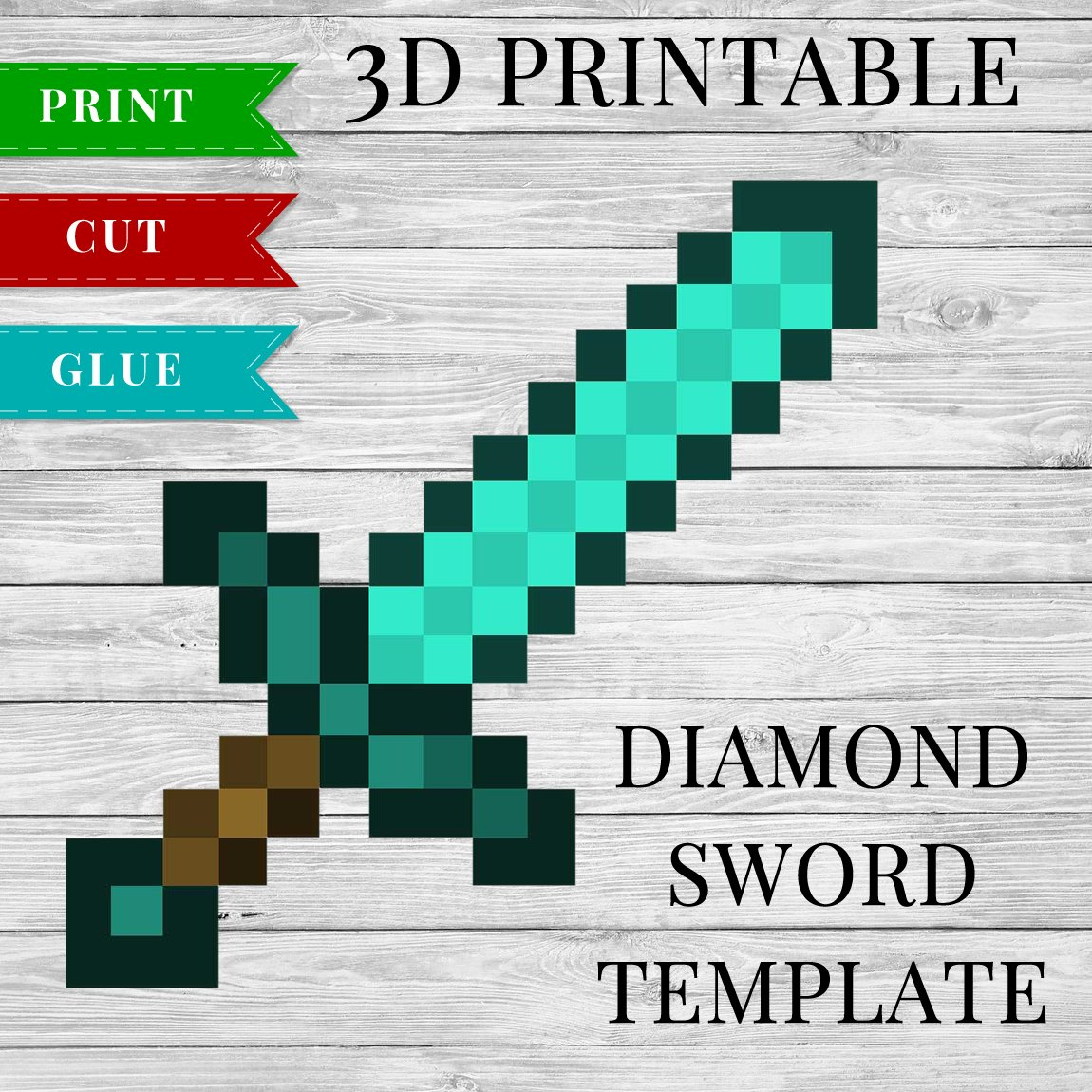 Diamond Sword - Printable Minecraft Diamond Sword Papercraft Template Diamond Sword - Printable Minecraft Diamond Sword Papercraft Template