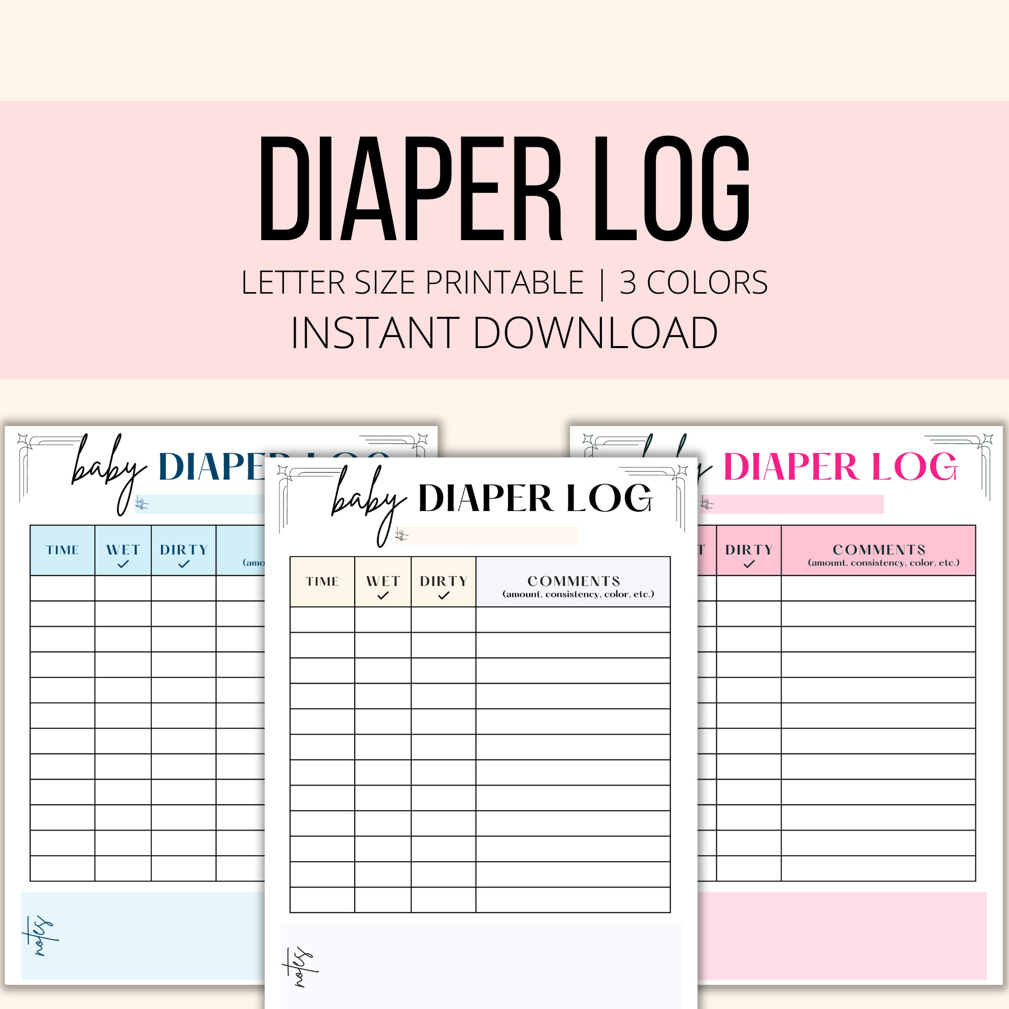 Diaper Log Printable, Baby Diaper Change Tracker Planner PDF