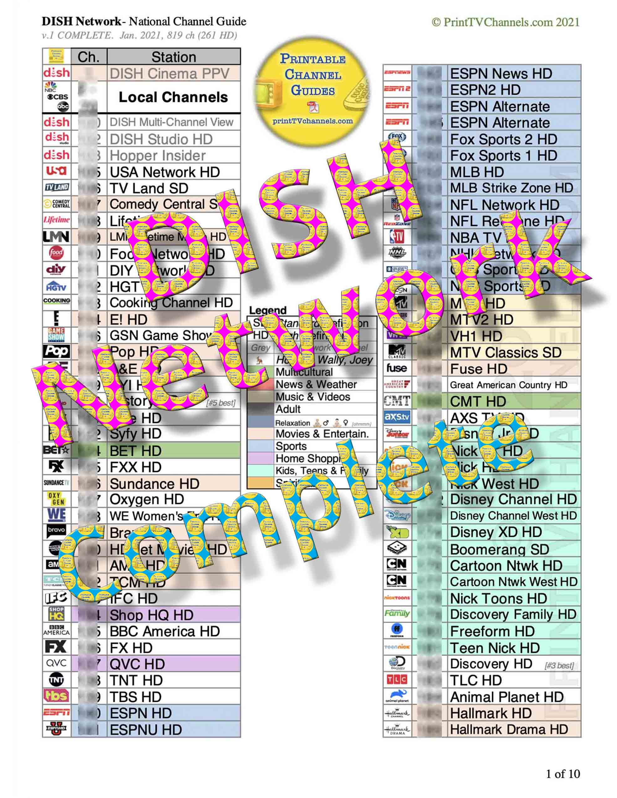 Dish Top  Plus Printable Channel List - Printable Party Favors