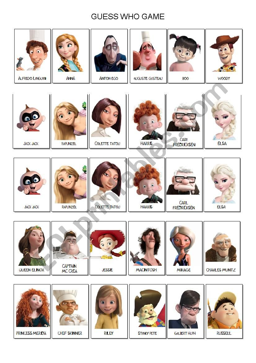 disney guess who printable character sheets