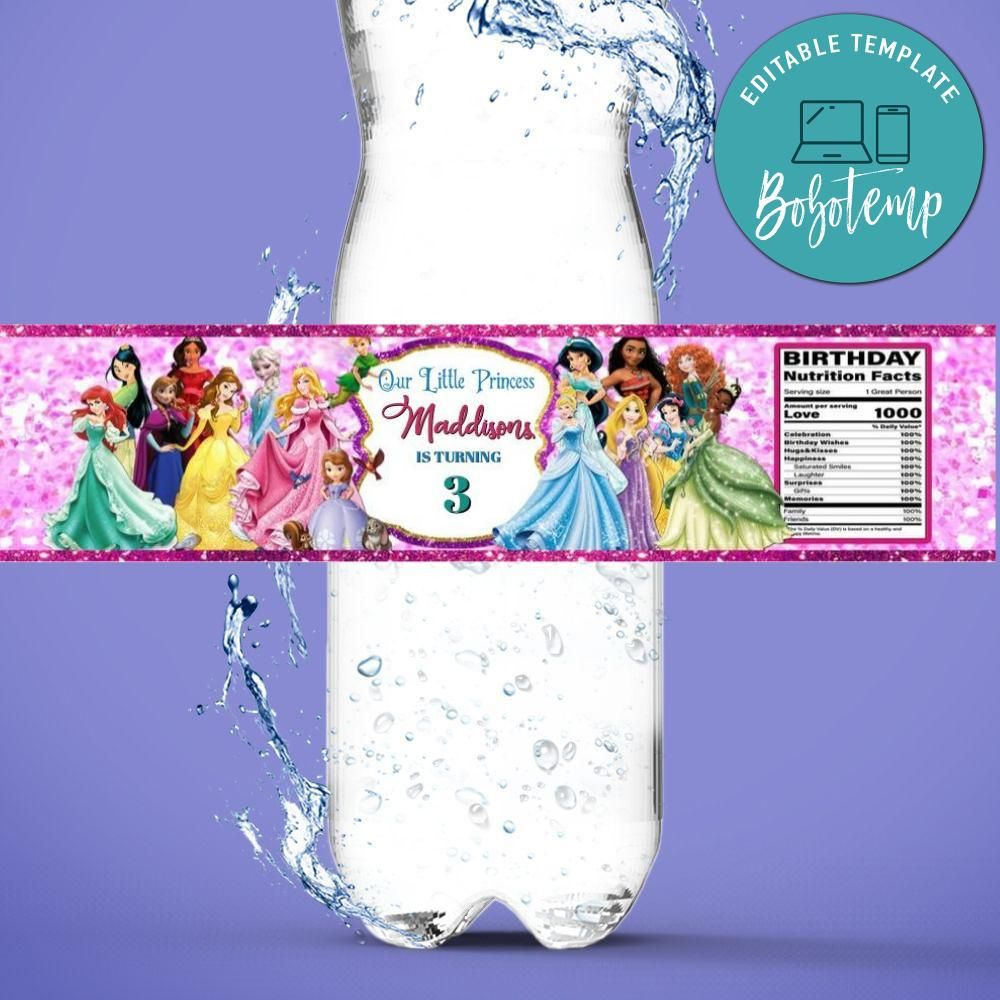 Disney Princess Water Bottle Label Template DIY  Bobotemp