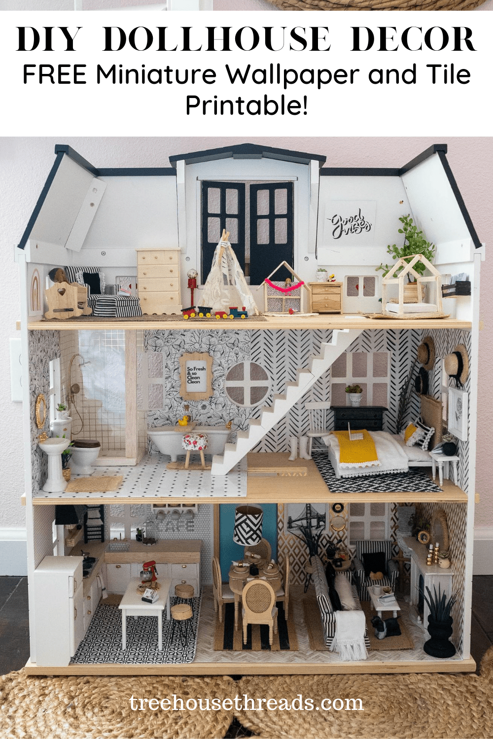 DIY Dollhouse Decor- Free Miniature Wallpaper and Tile Printables