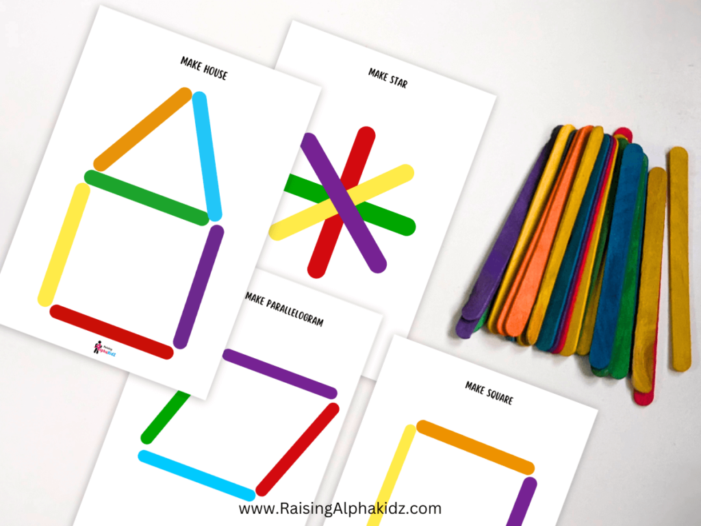 DIY Popsicle Stick Shapes Mat Printable - Preschool Shape Activity
