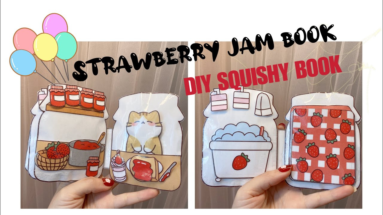 DIY Strawberry jam squishy book with tutorial similar to mandarin jam  squishy book