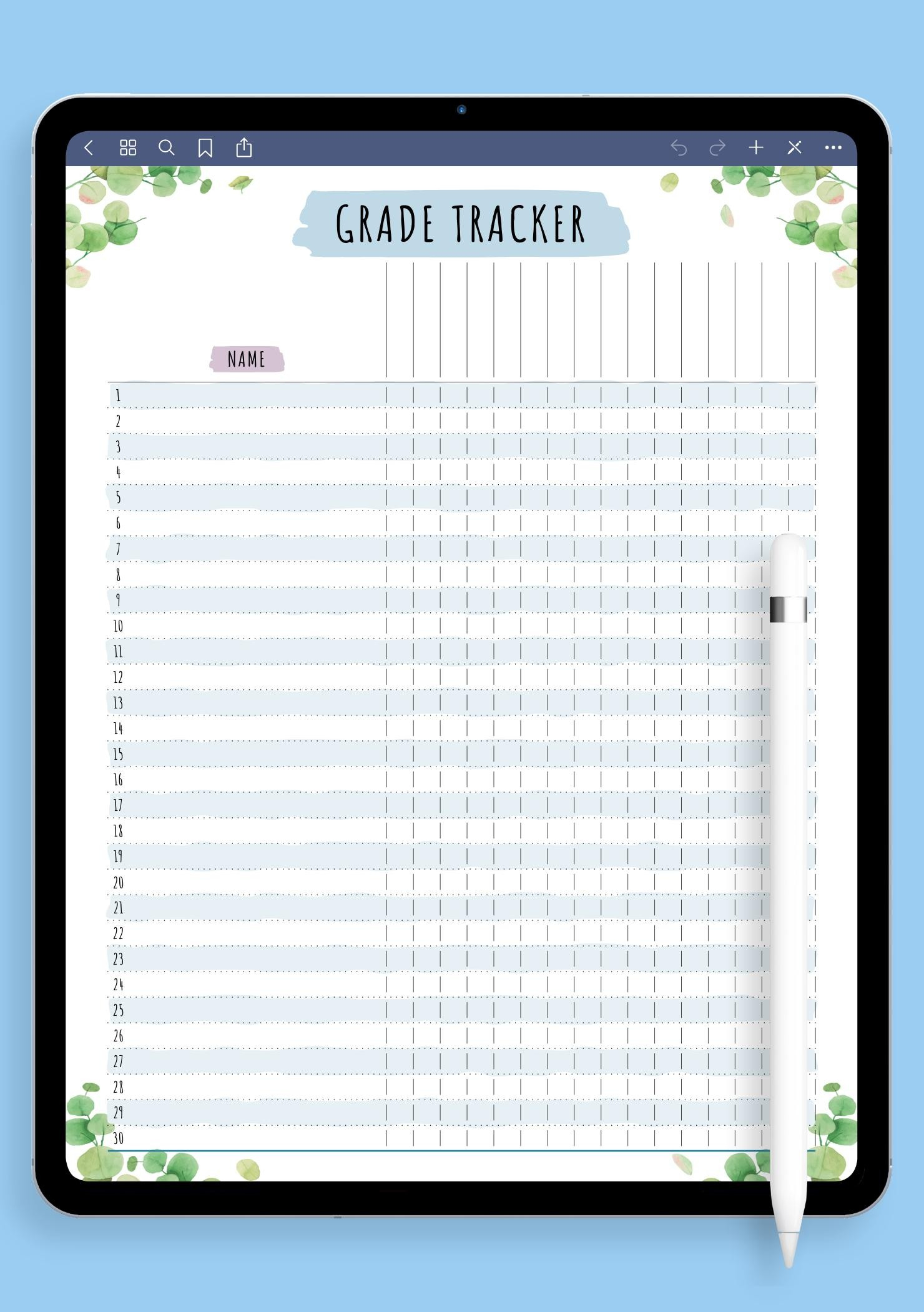 Download Printable Gradebook Template - Floral Style PDF