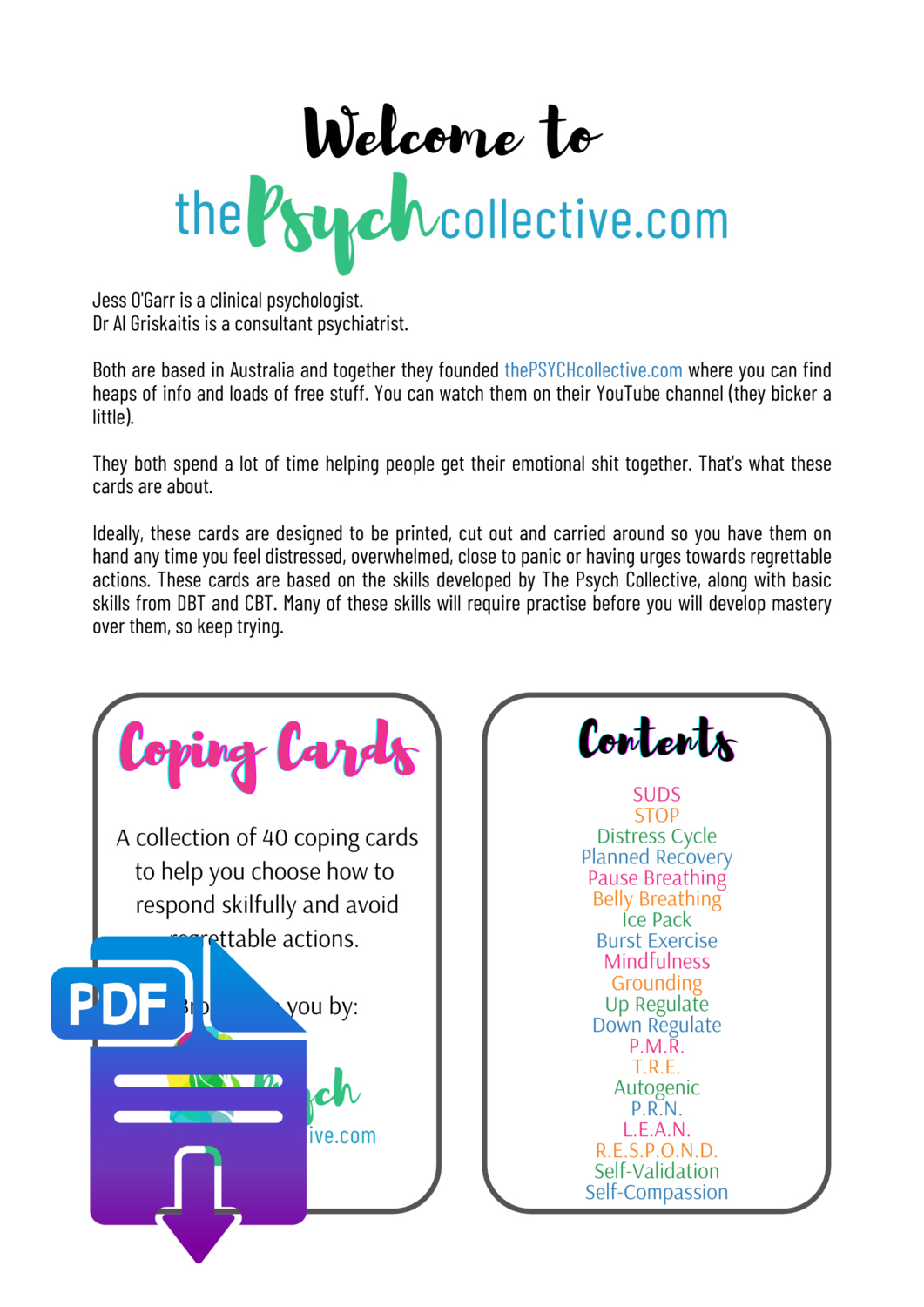 Downloadable Coping Cards -  Skills  Distress  Resources