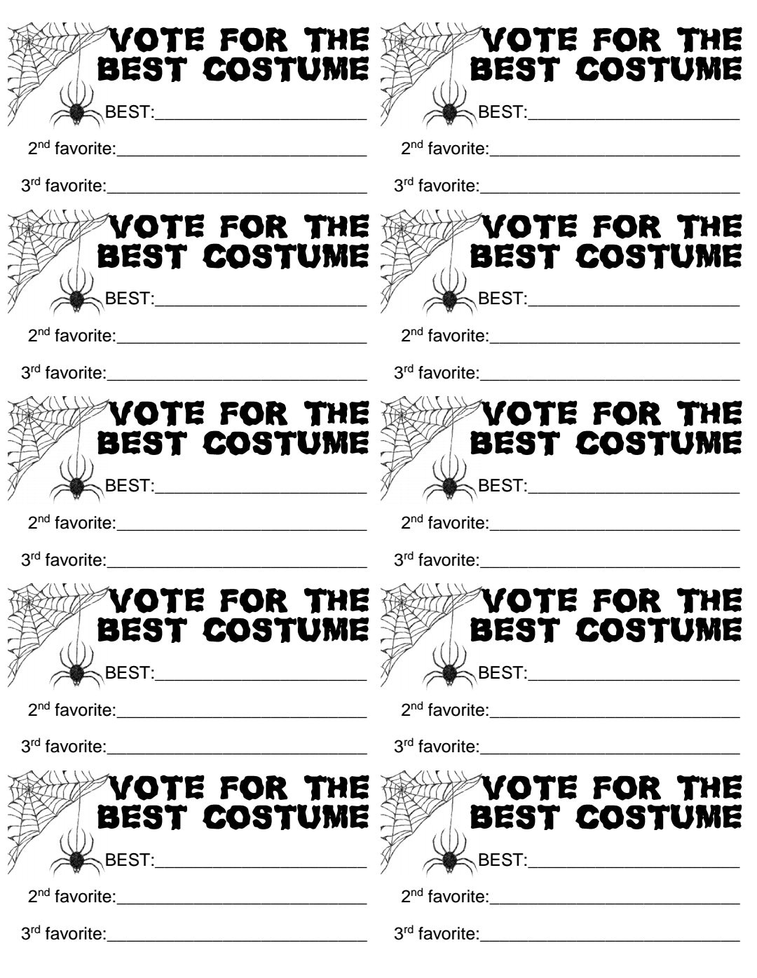 Downloadable Halloween Costume Contest Voting Ballot Ballots Vote Downloadable Halloween Costume Contest Voting Ballot Ballots Vote