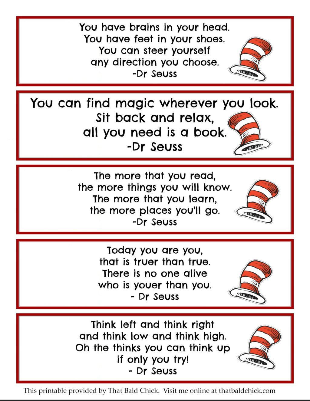 + Dr Seuss Printables + free bookmarks