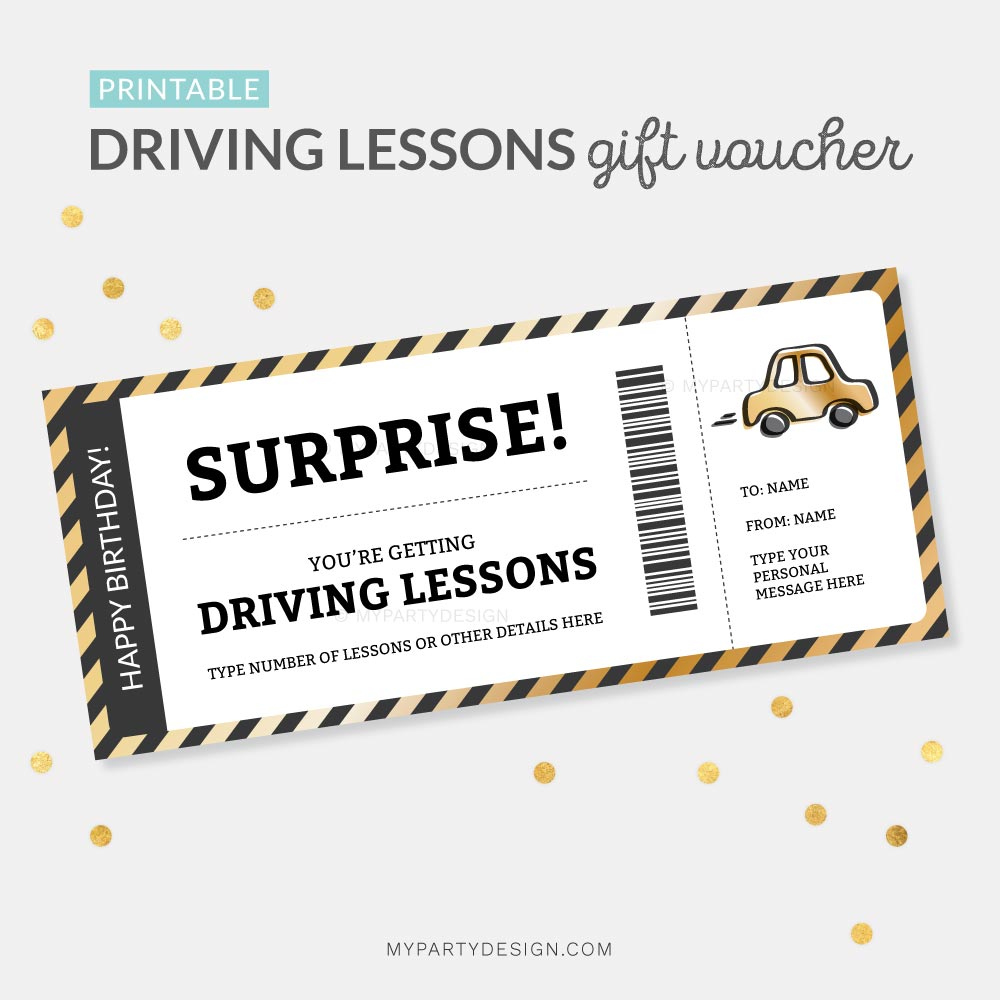 Driving Lessons Gift Voucher, Printable Template - My Party Design