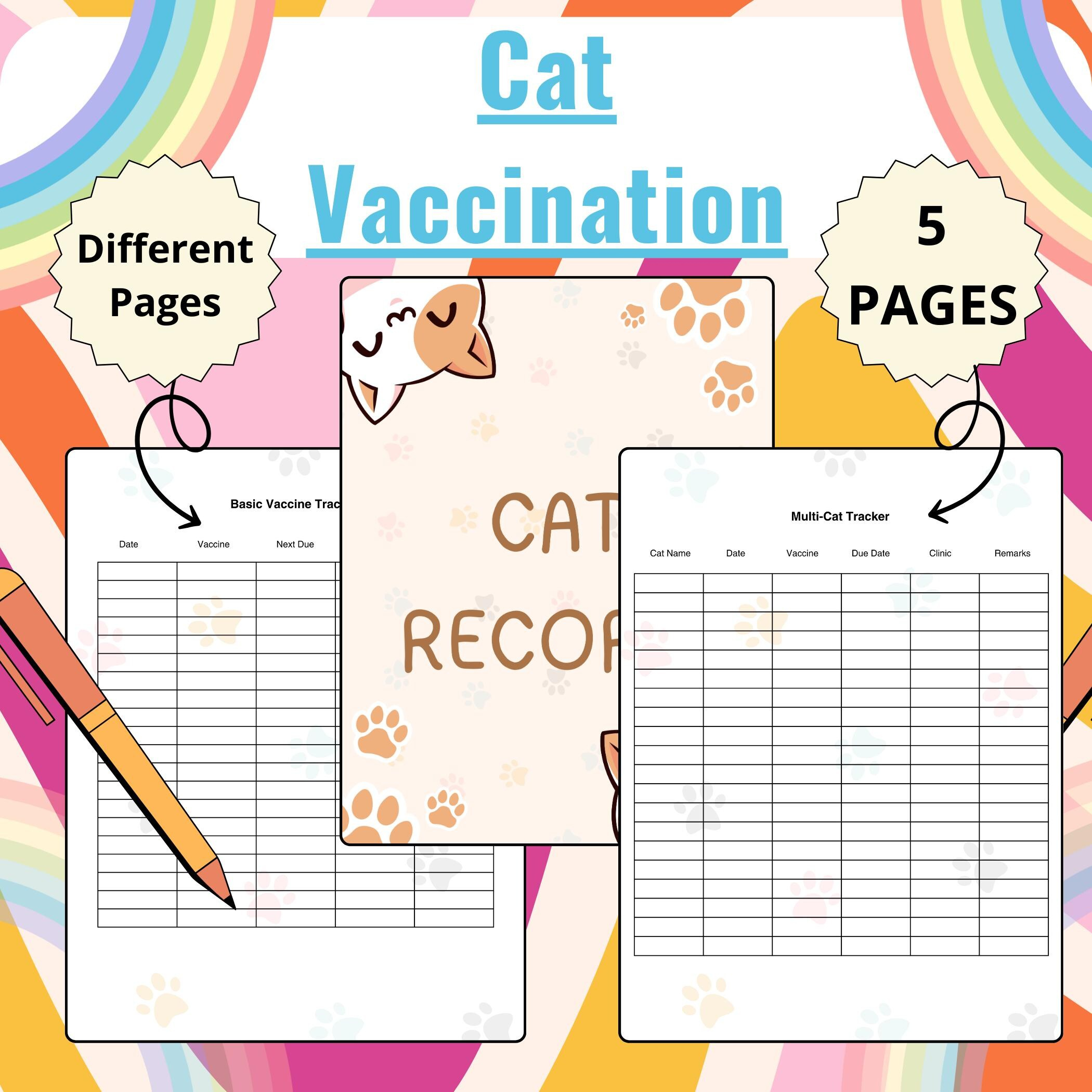 Druckbare Katzen Impfpass PDF  Katzengesundheit Tracker  Pet