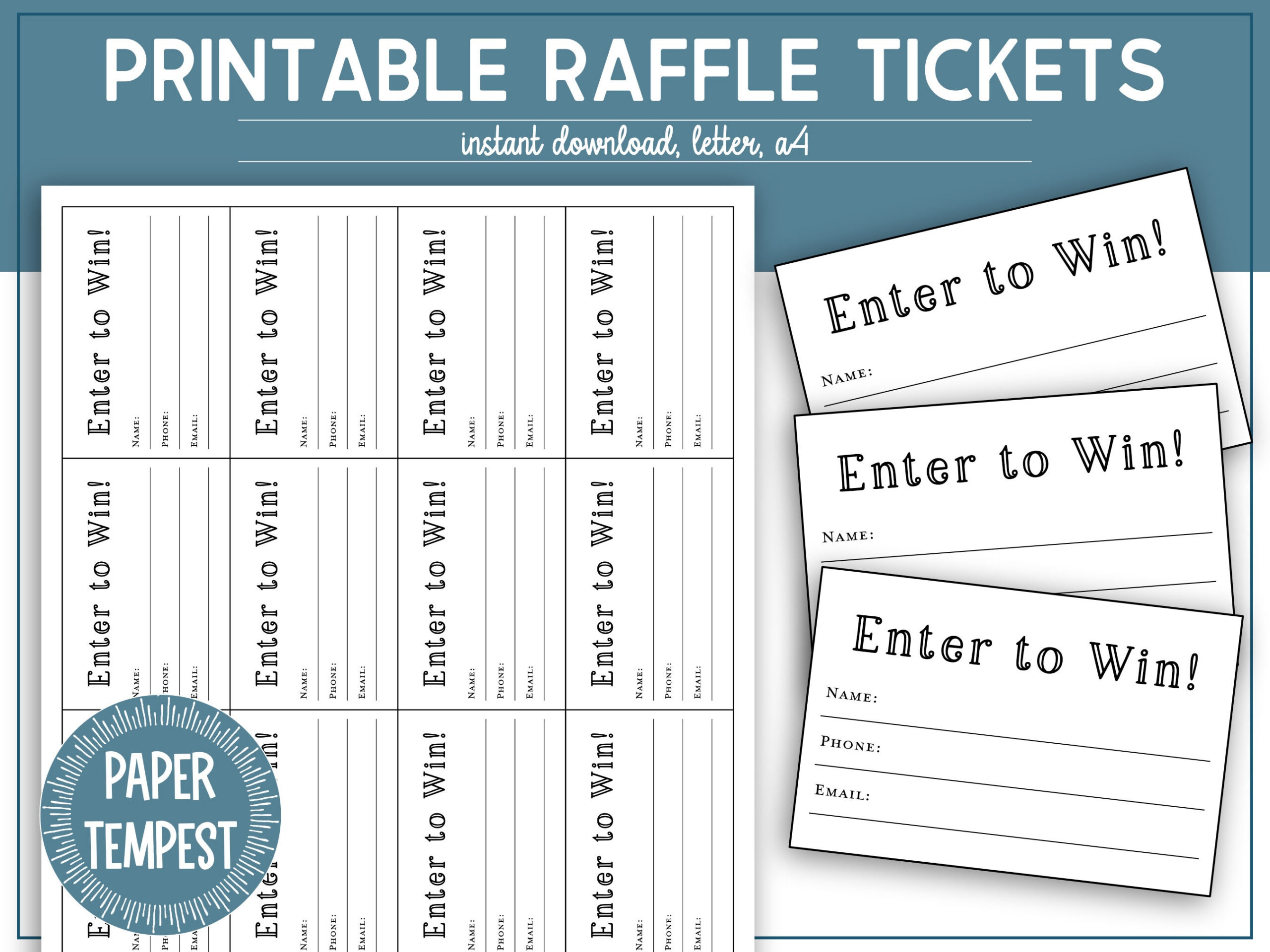 Druckbare Raffle Tickets Vorlage, Enter to Win Tickets, druckbare