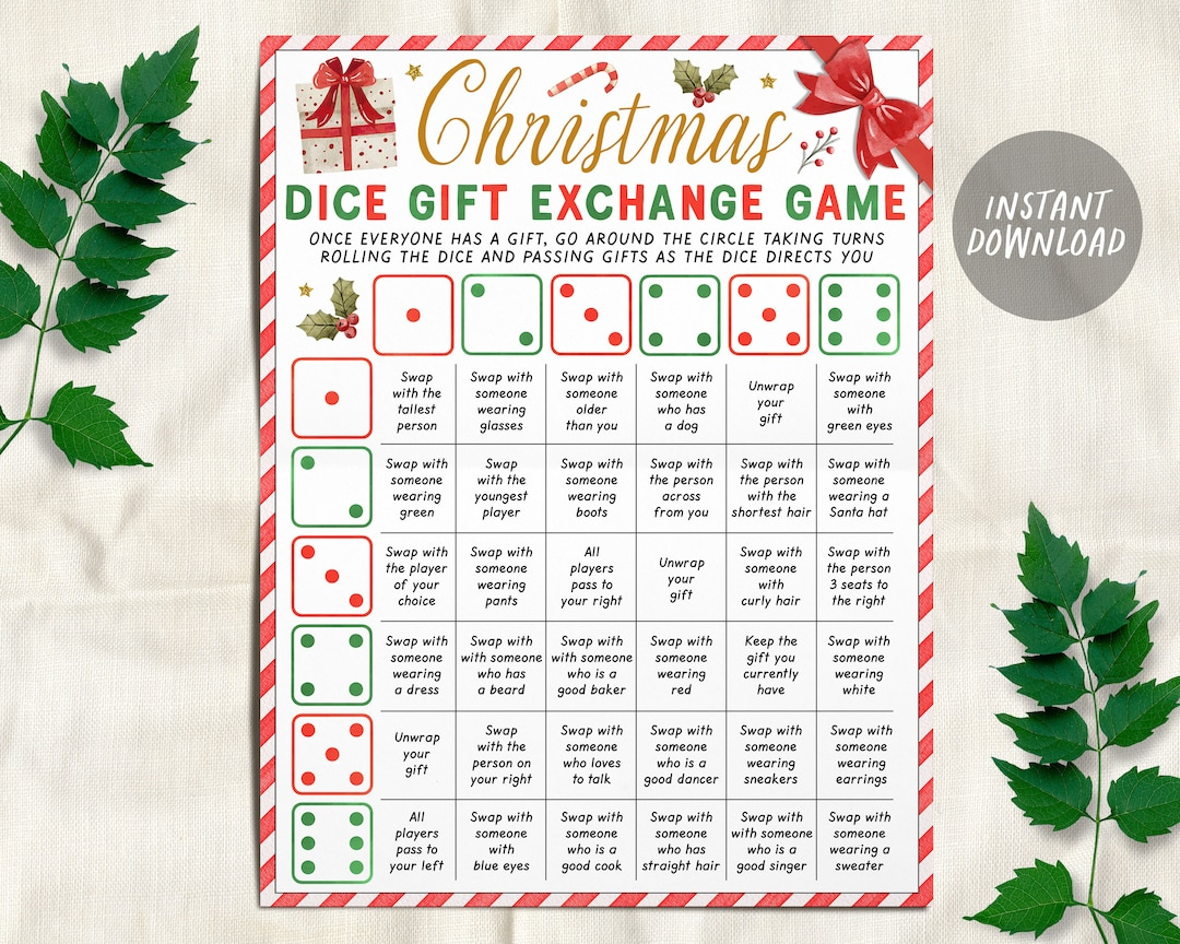 Early Ideas FREE Gift Exchange Christmas Dice Game Printable
