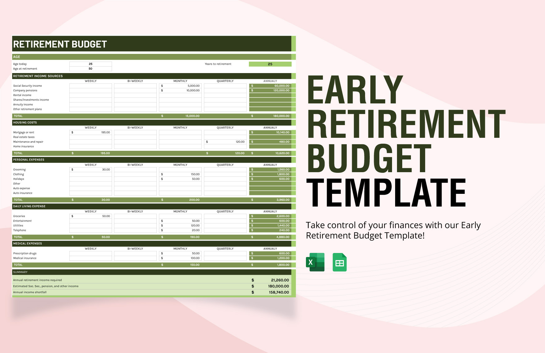 Early Retirement Budget Template in Excel, Google Sheets Early Retirement Budget Template in Excel, Google Sheets