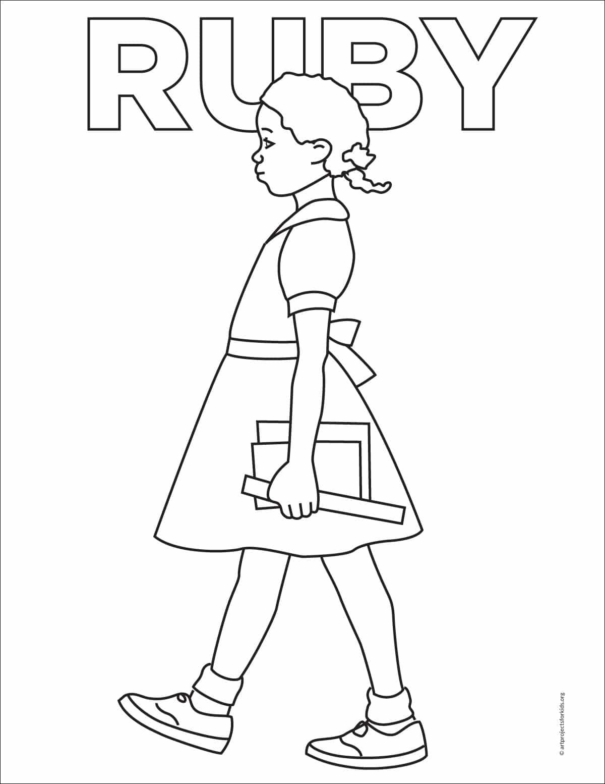 Easy How to Draw Ruby Bridges Tutorial and Ruby Coloring Page
