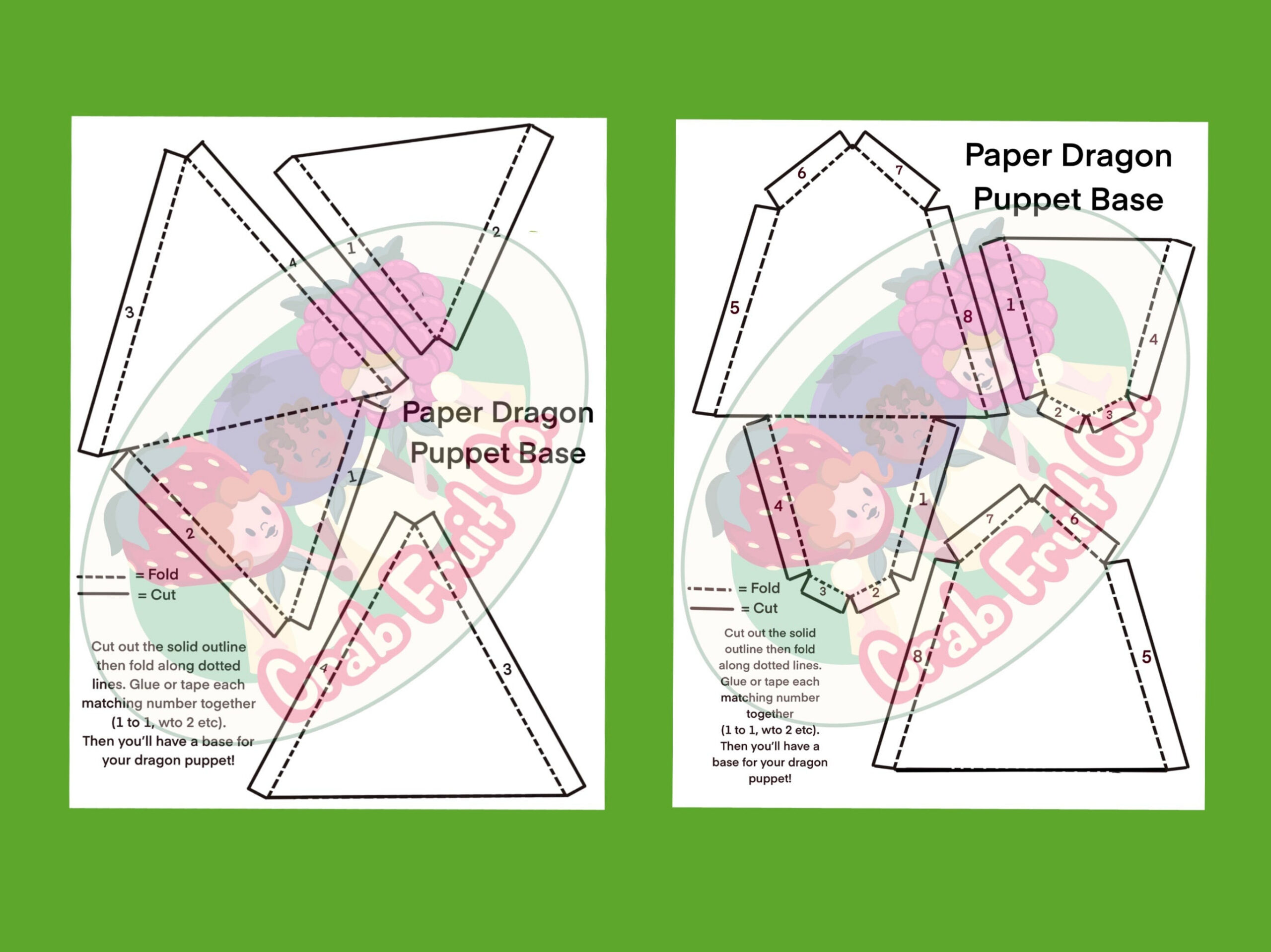 Easy Paper Dragon Hand Puppet Base Printable PDF Template Fun Kids