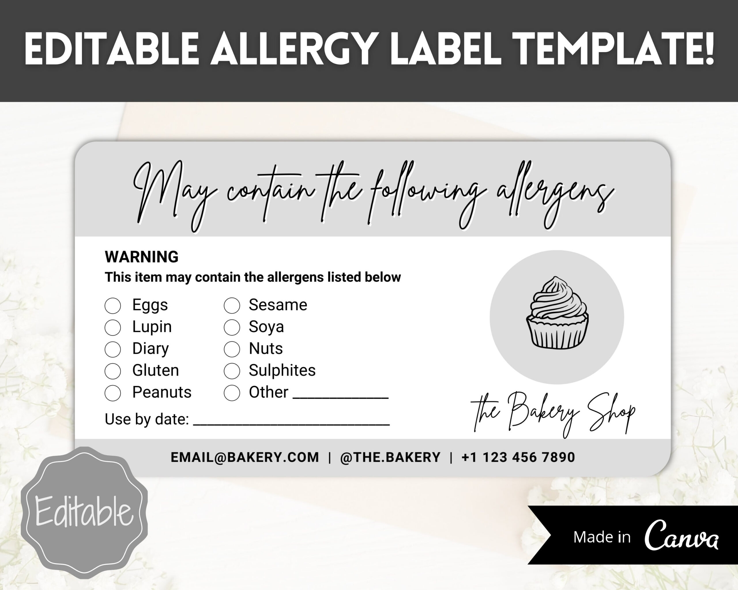 EDITABLE Allergy Label Food Warning Template  Rectangle
