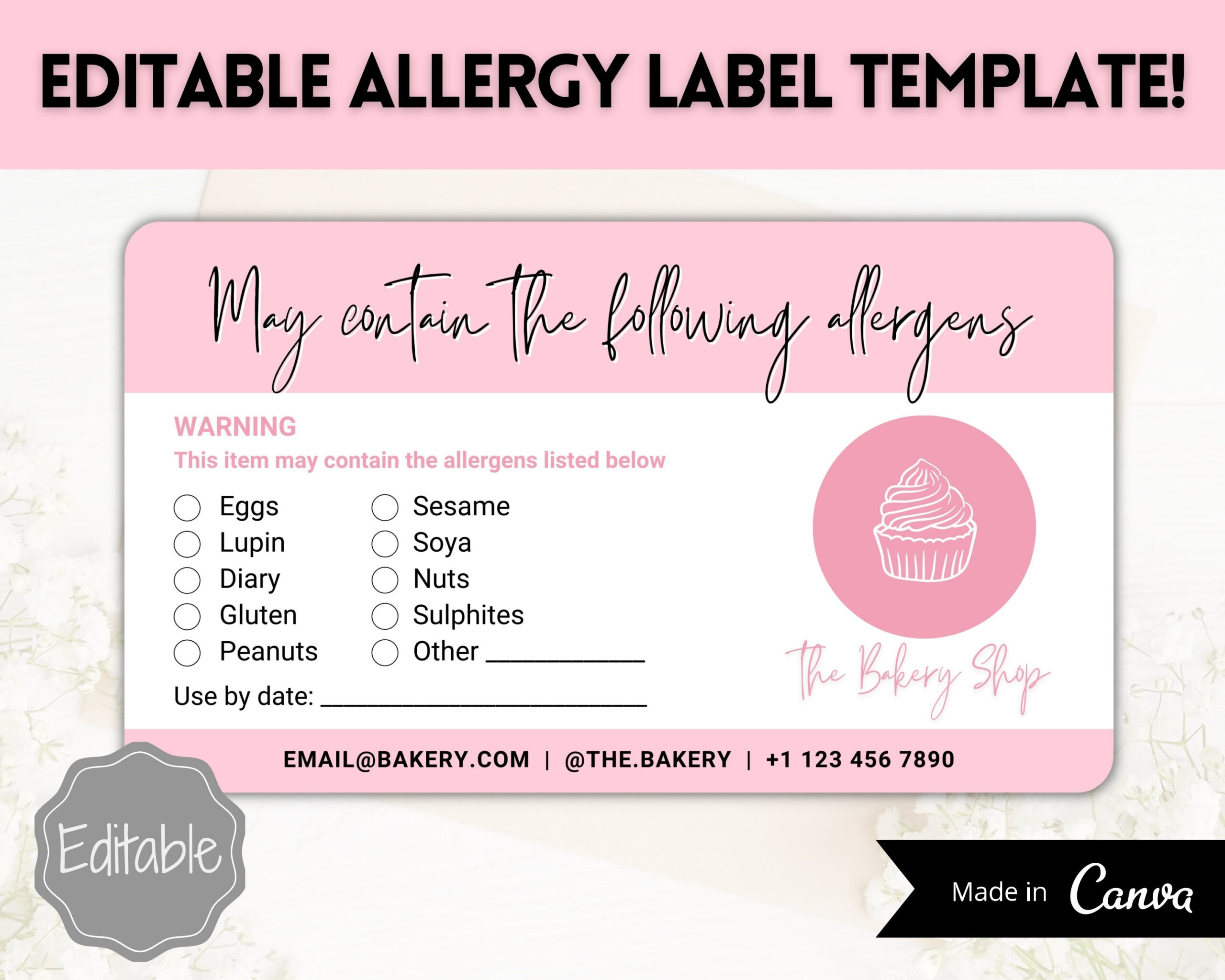 EDITABLE Allergy Label Template, Allergen Label, Allergy