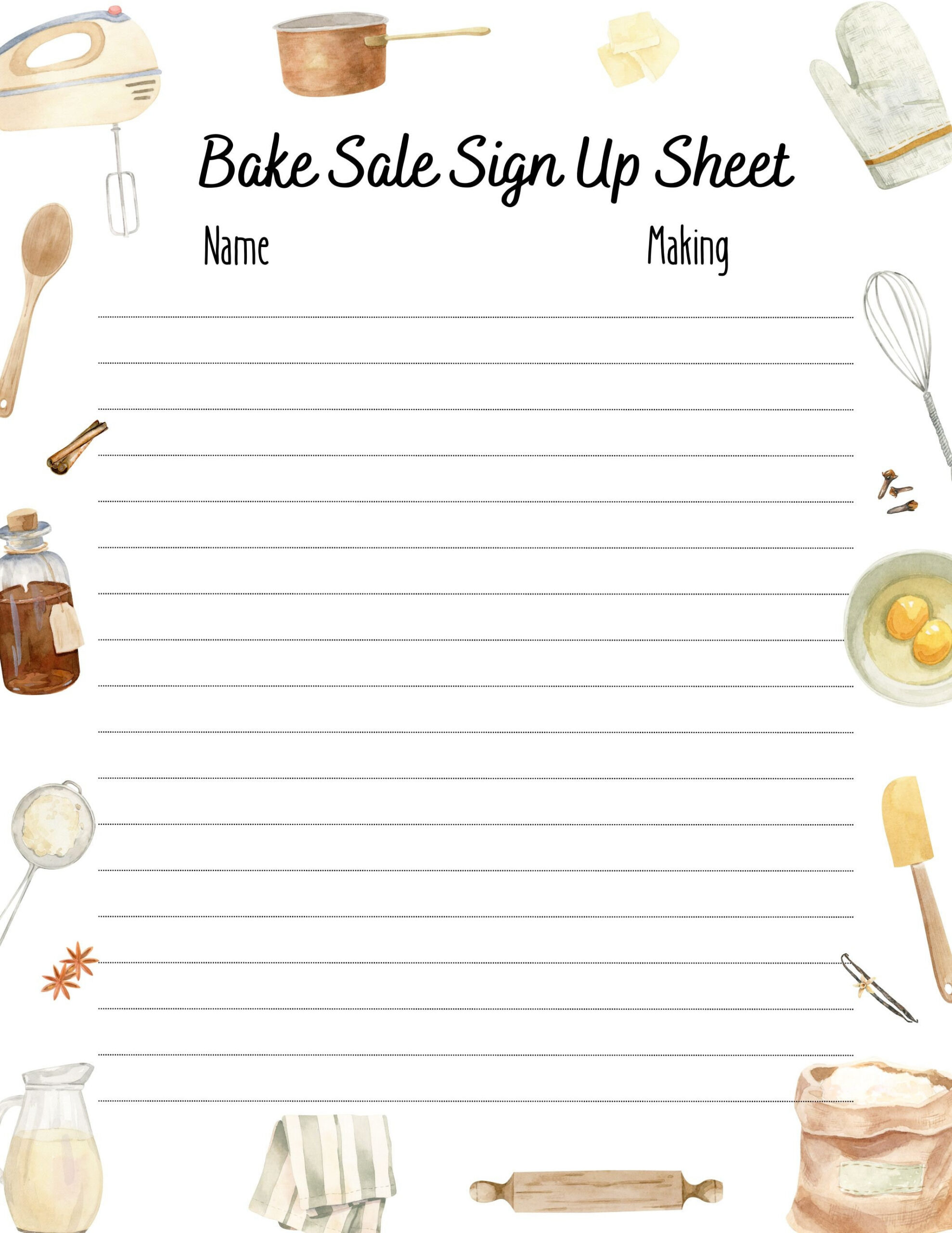 Editable Bake Sale Sign up Sheet - Etsy UK