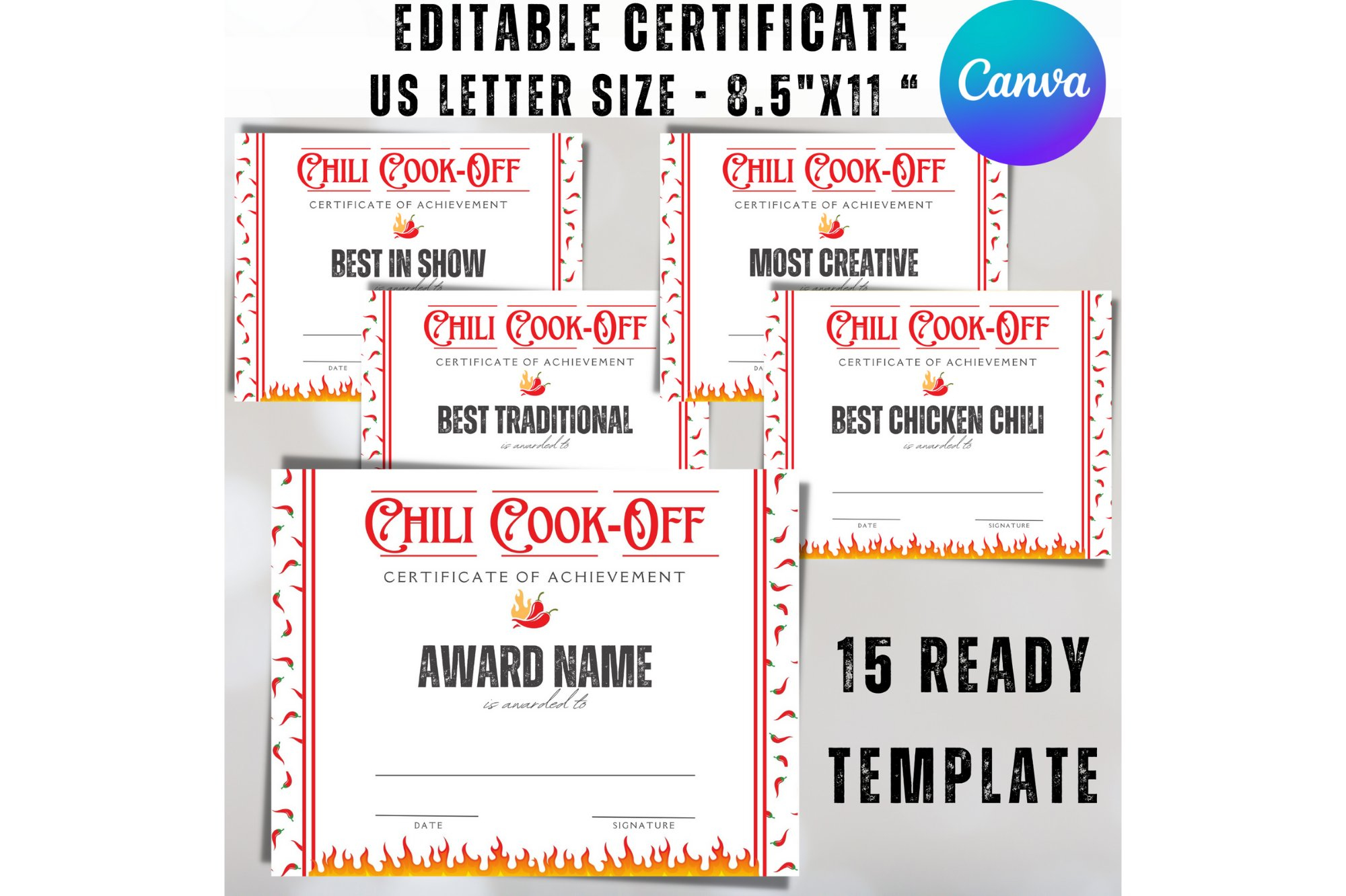 Editable Chili Cook Off Contest Award Certificate Template