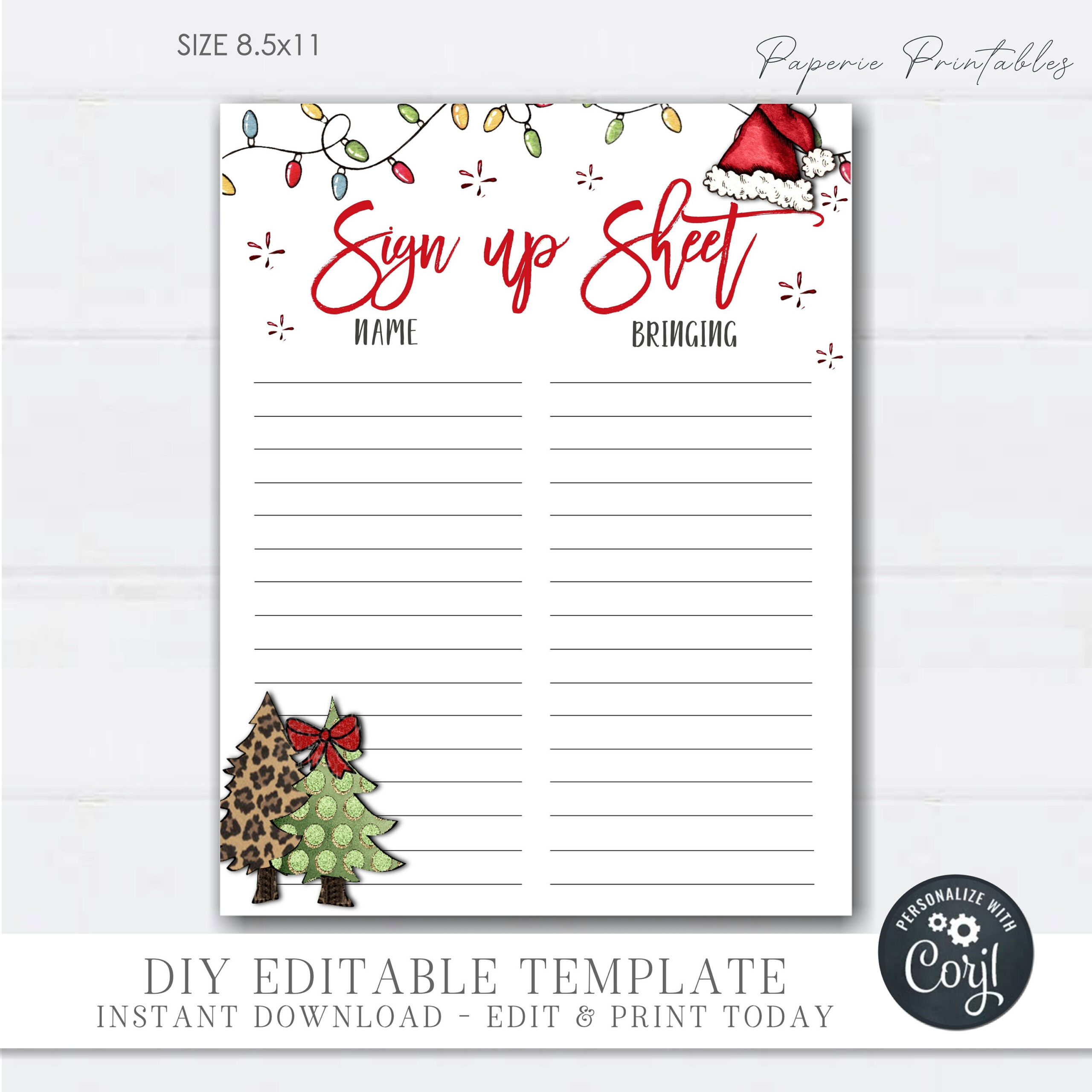 Editable Christmas Potluck Sign-Up Sheet (DIY Corjl Template