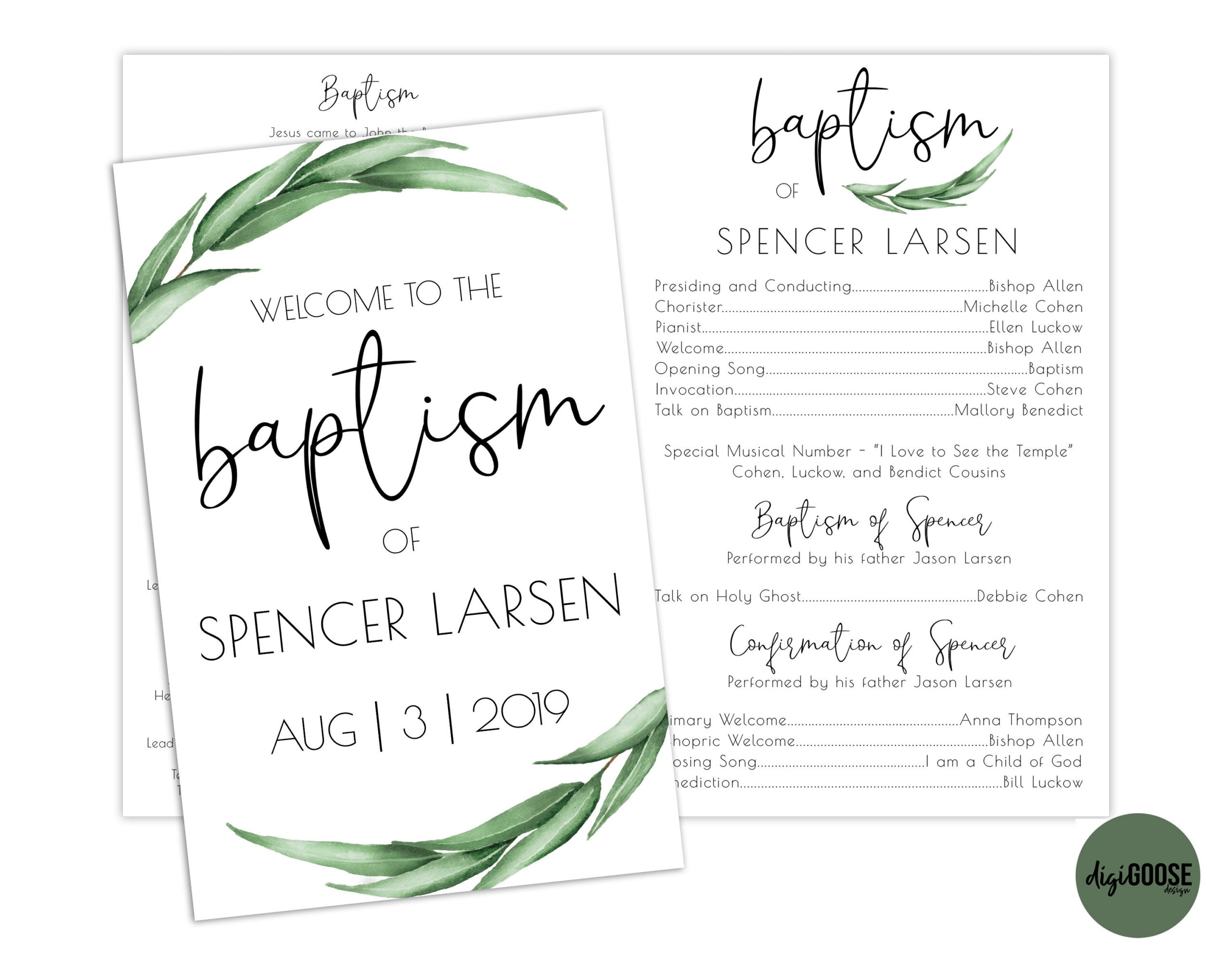 EDITABLE, LDS Baptism Program Template, Printable Baptism Program, Lds boy  baptism, Lds baptism, DIY, Editable Template, Neutral, Greenery