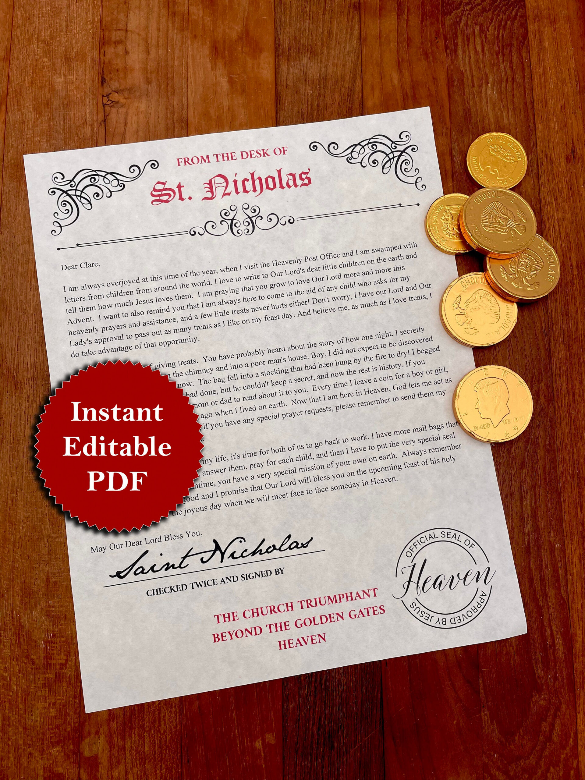 Editable Letter From Saint Nicholas Catholic  Saint Nicholas