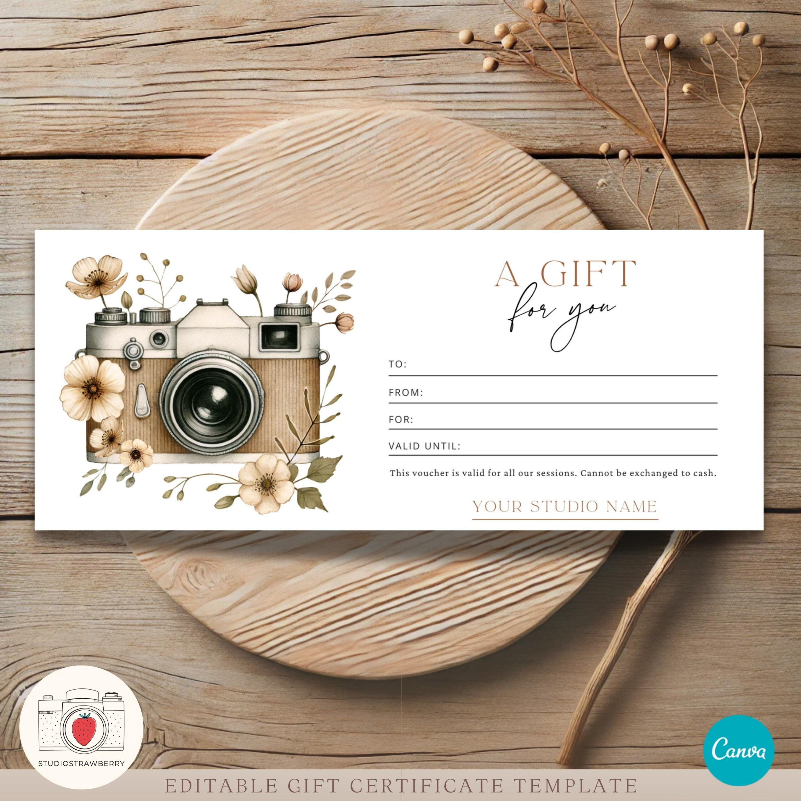 Editable Photography Gift Certificate Template Canva  Printable