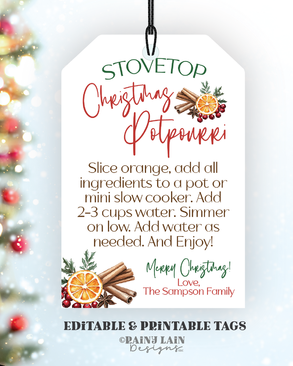 Editable Stovetop Potpourri Christmas Gift Tag Template, Holiday Editable Stovetop Potpourri Christmas Gift Tag Template, Holiday