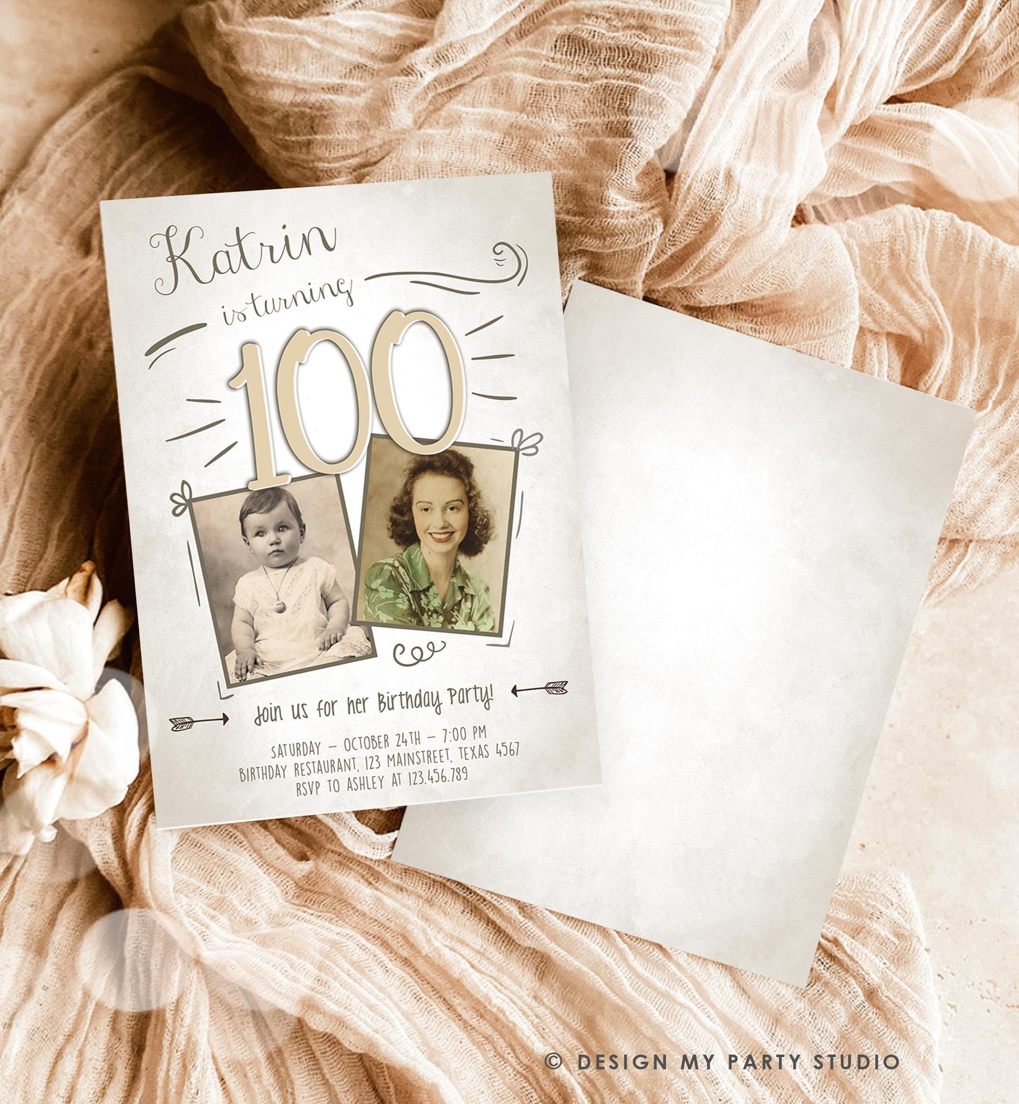 Editable th Birthday Invitation ANY AGE Boho Rustic Hundred Editable th Birthday Invitation ANY AGE Boho Rustic Hundred