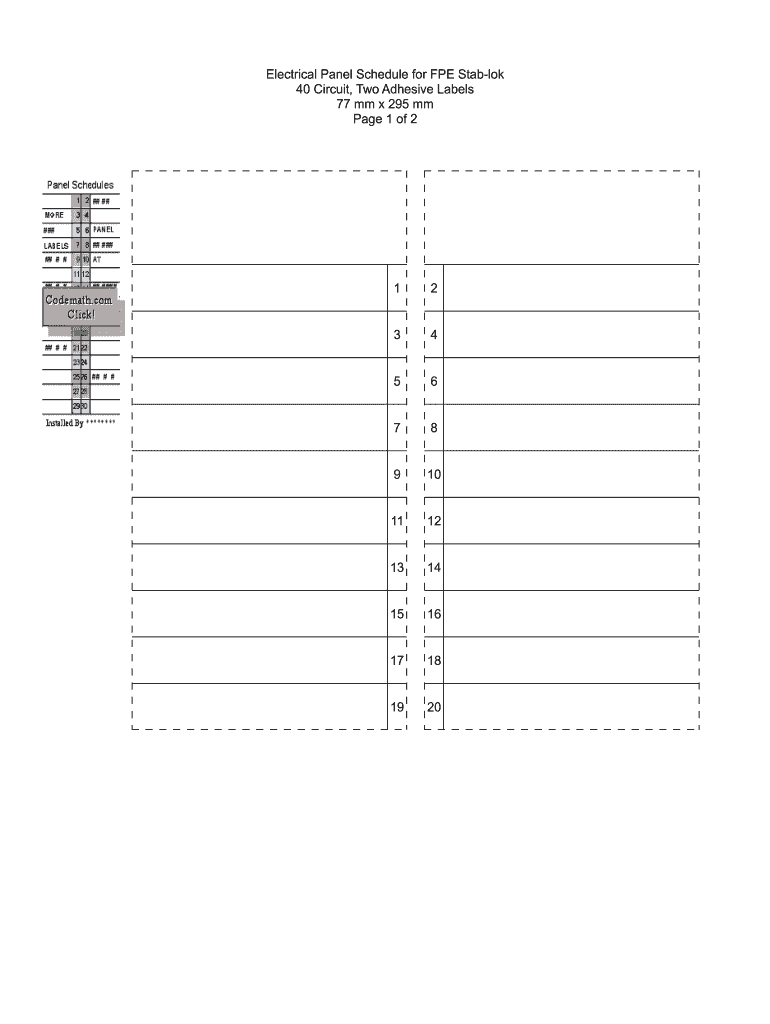 Electrical Panel Schedule for FPE Stab-lok Form - Fill Online