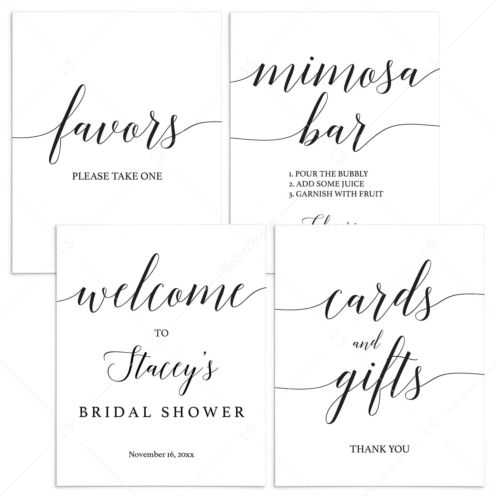 Elegant bridal shower decorations printable table signs  Instant