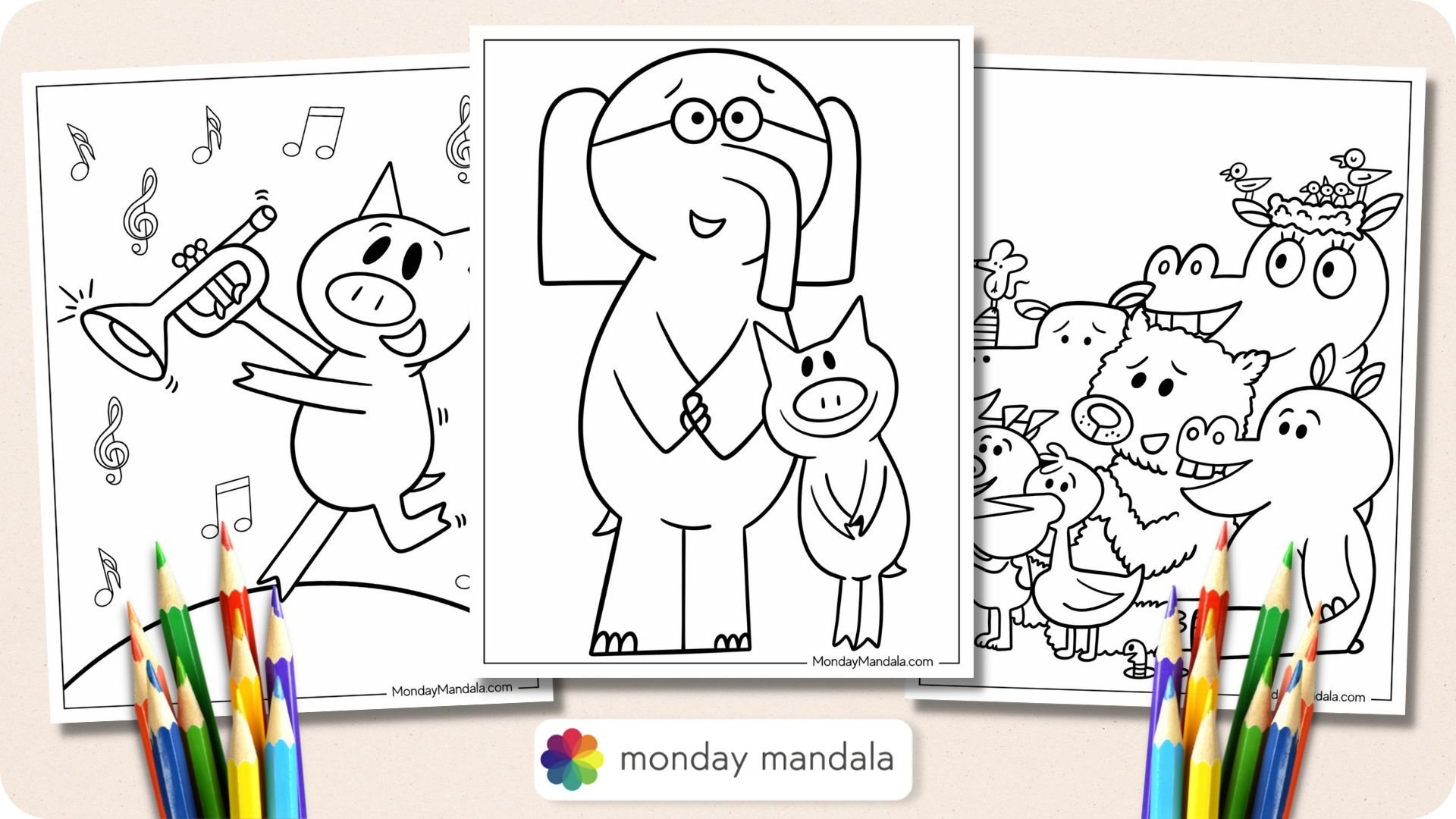 Elephant & Piggie Coloring Pages (Free PDF Printables)