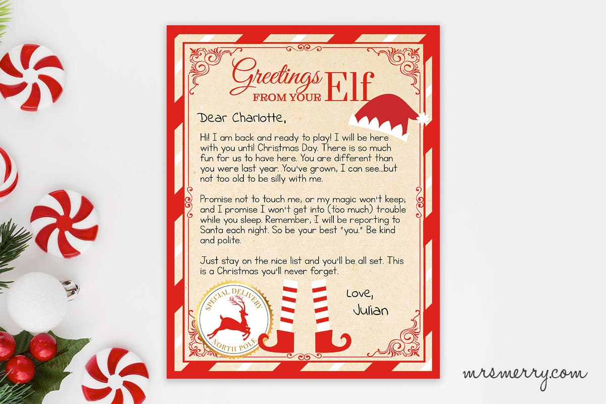 Elf on the Shelf Arrival Letter Personalized Printable Mrs Elf on the Shelf Arrival Letter Personalized Printable Mrs
