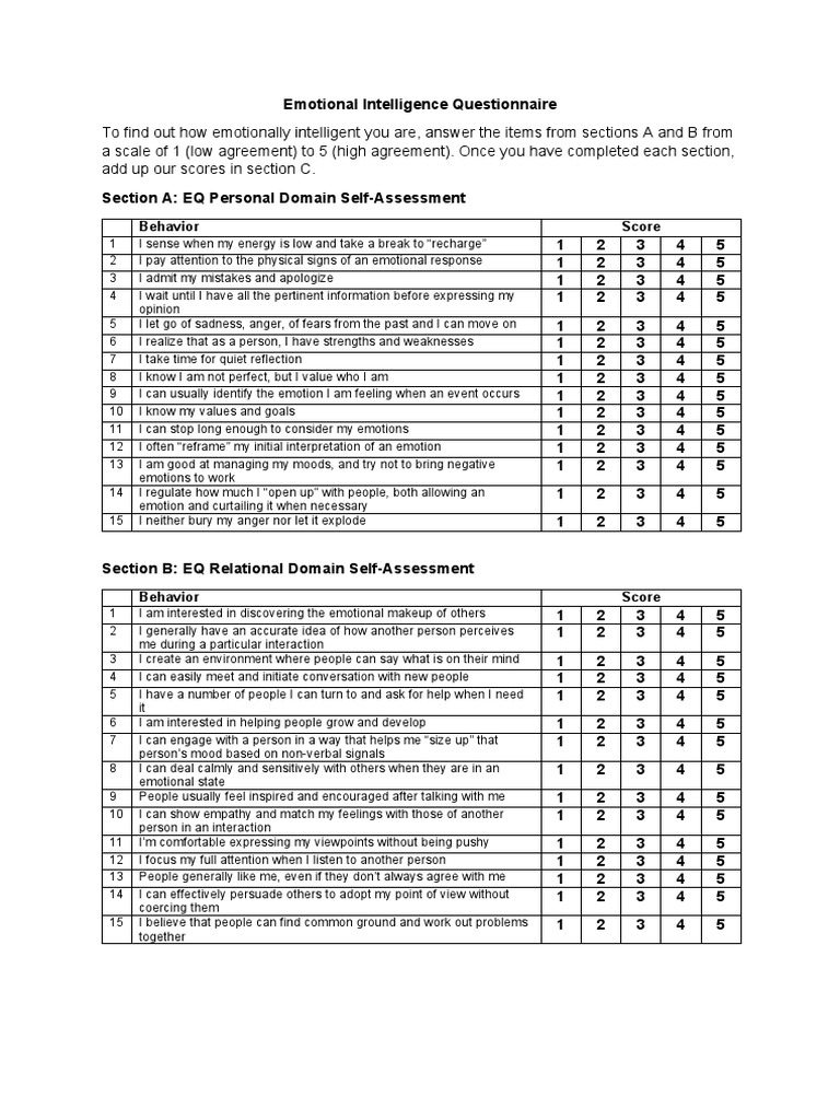 Emotional Intelligence Questionnaire  PDF  Emotional