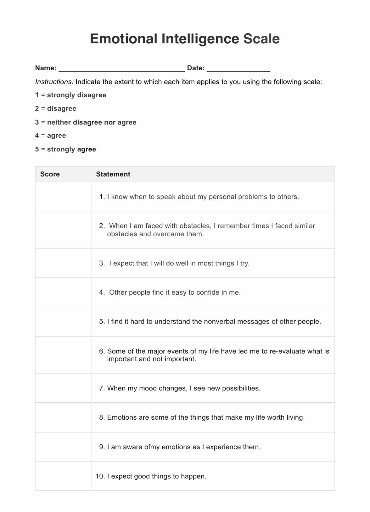 Emotional Intelligence Scale