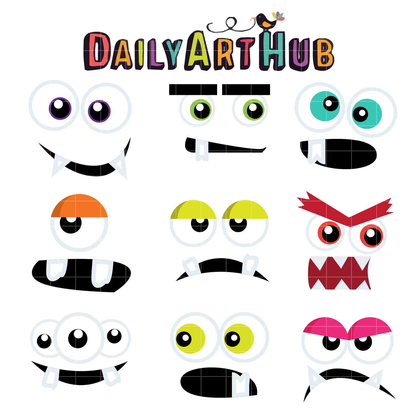 Eyes And Mouths Of A Monster Clip Art Set - Daily Art Hub